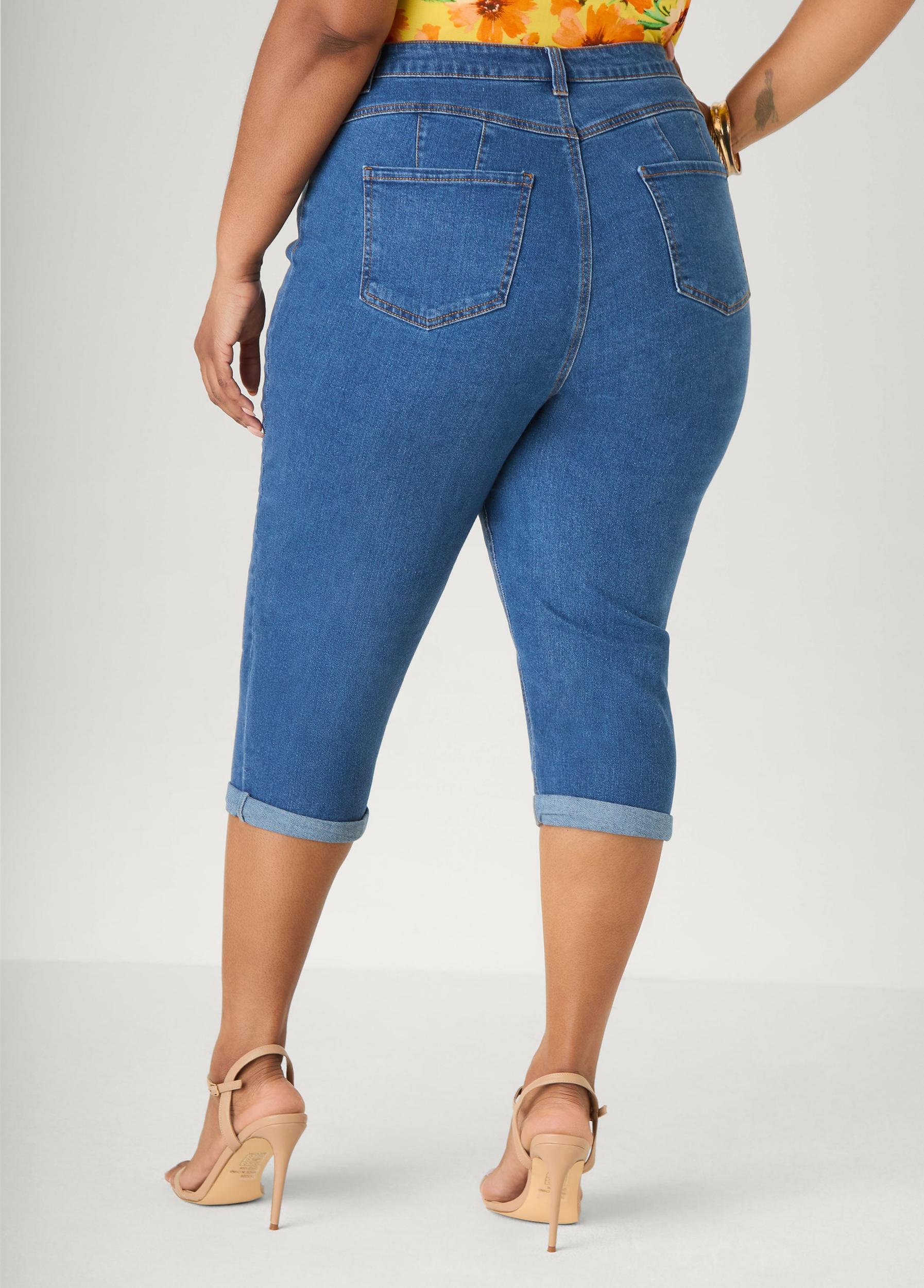 Cuffed Denim Capris Product Image