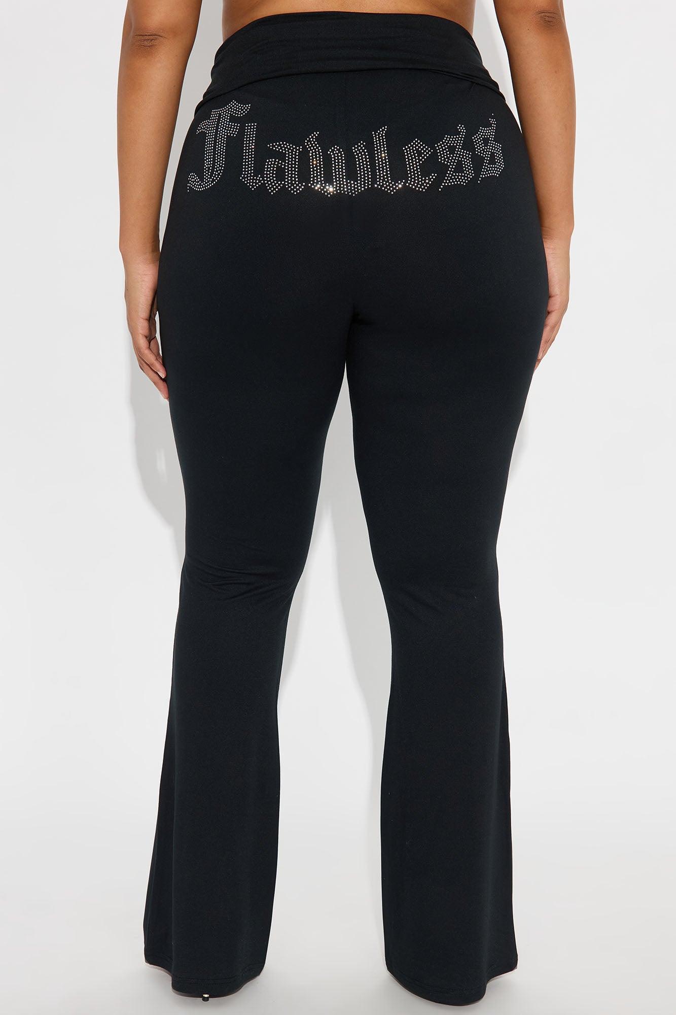 Lookin' Flawless Foldover Waistband Rhinestone Flare Pant - Black Female Product Image