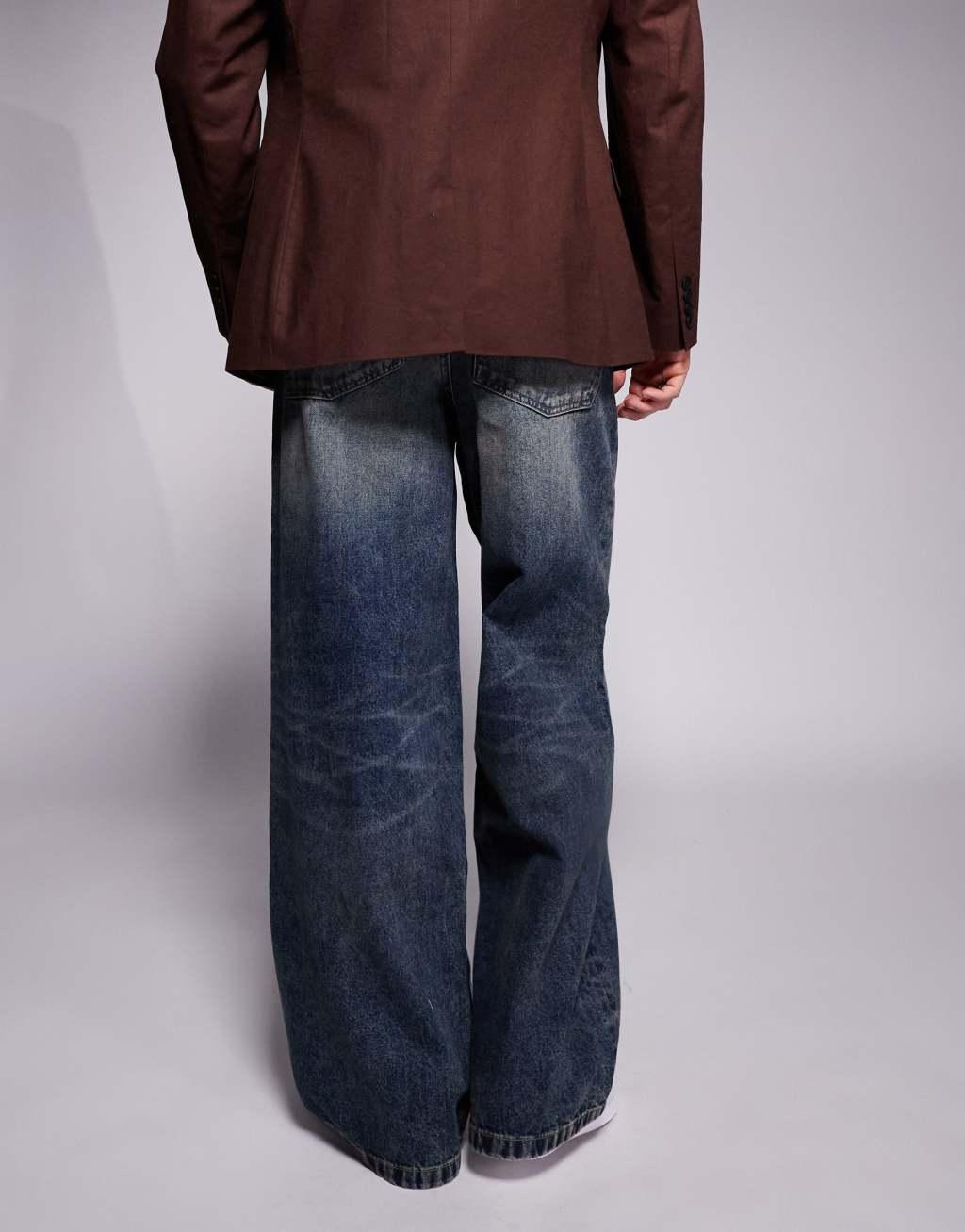 ASOS DESIGN super baggy jeans in mid wash blue Product Image