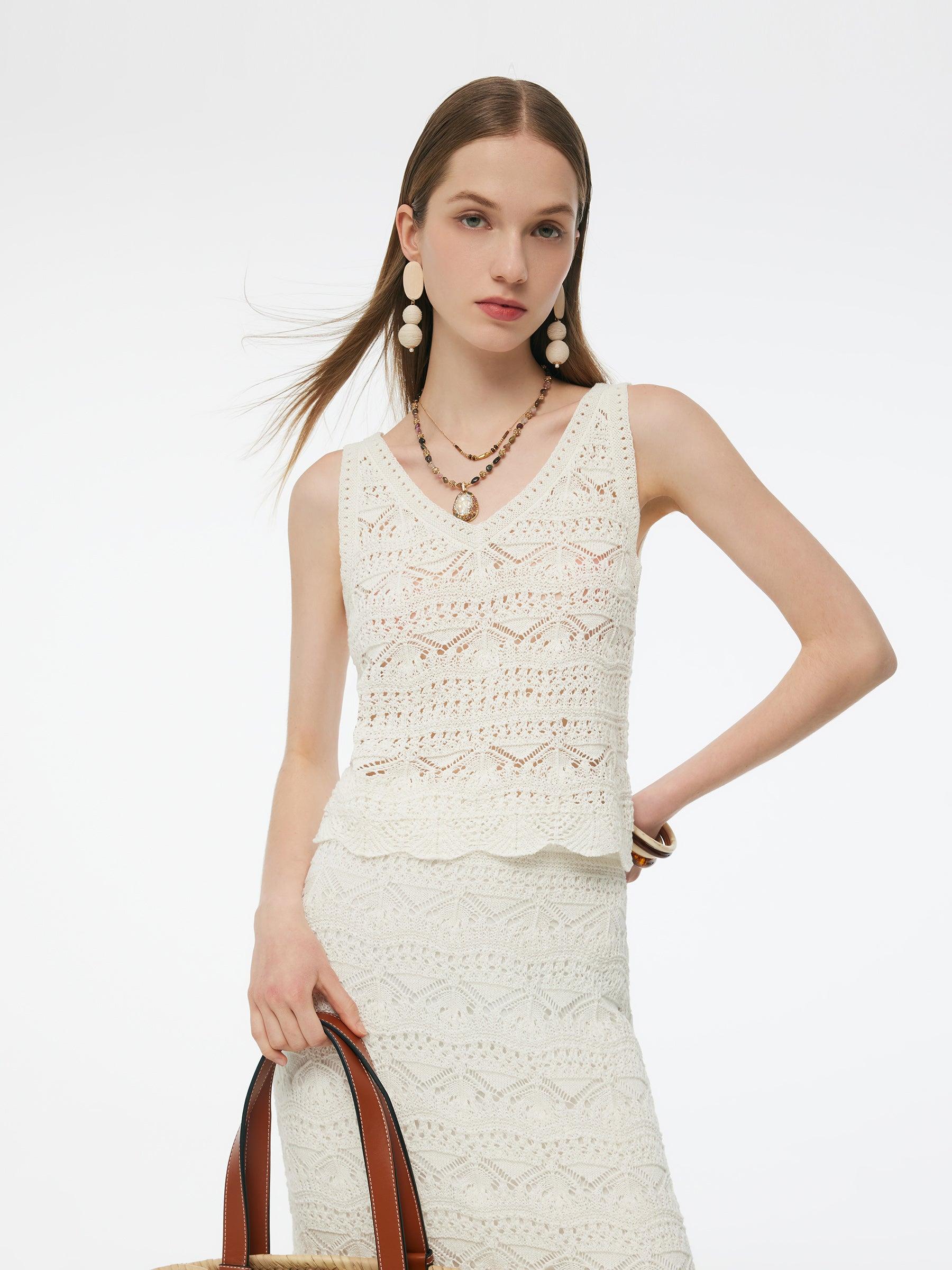 Linen Cotton Blend Women Openwork Tank Top Product Image