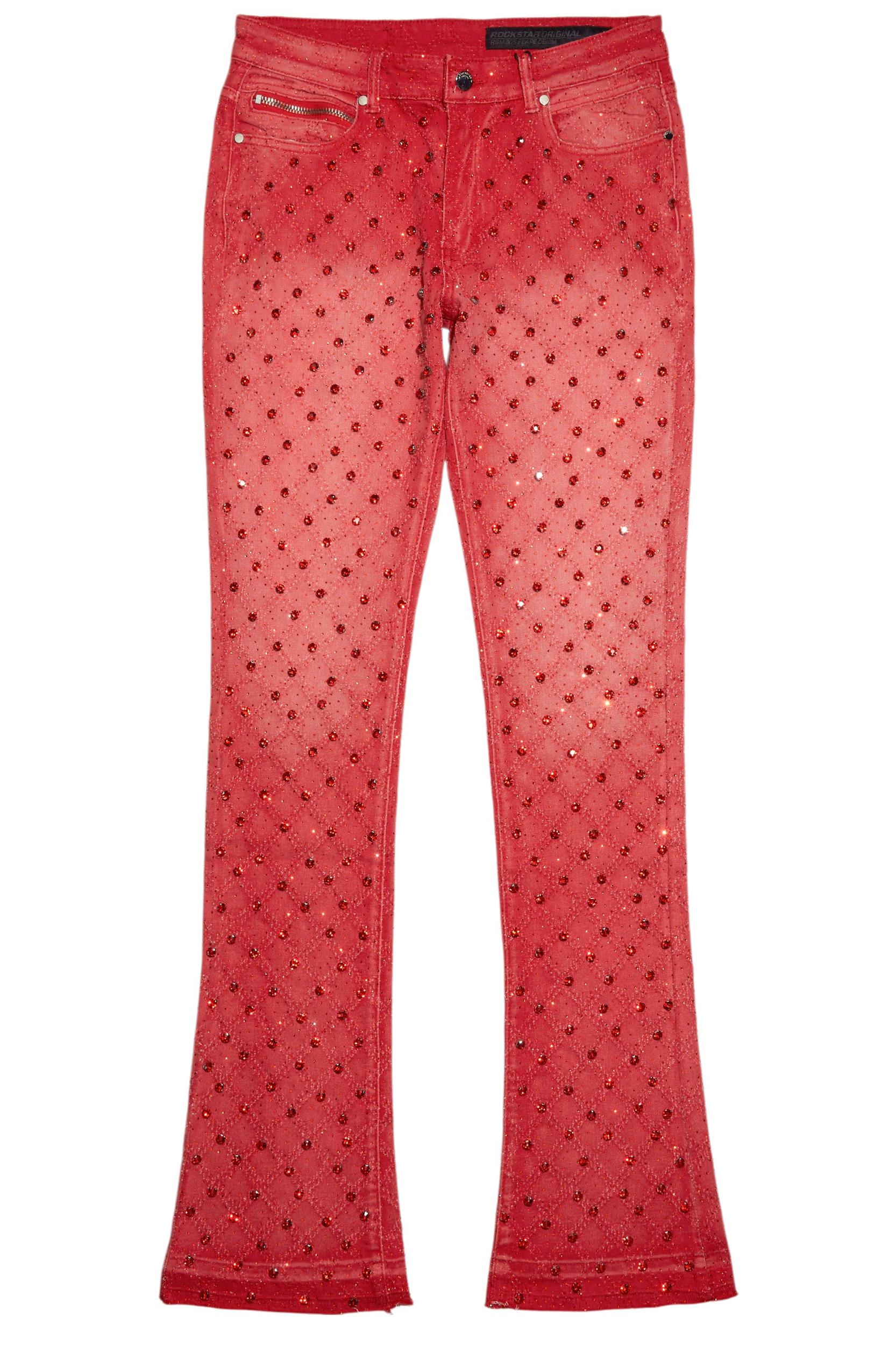 Glit Red Rhinestone Stacked Flare Jean Male Product Image