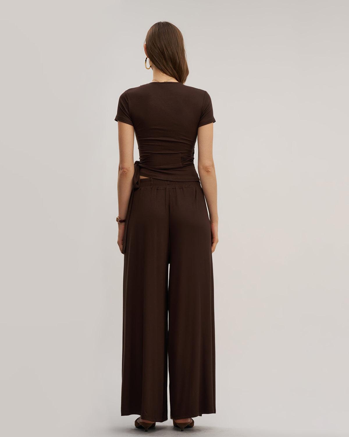 Brown Wide Leg Pants Pants Sets Product Image