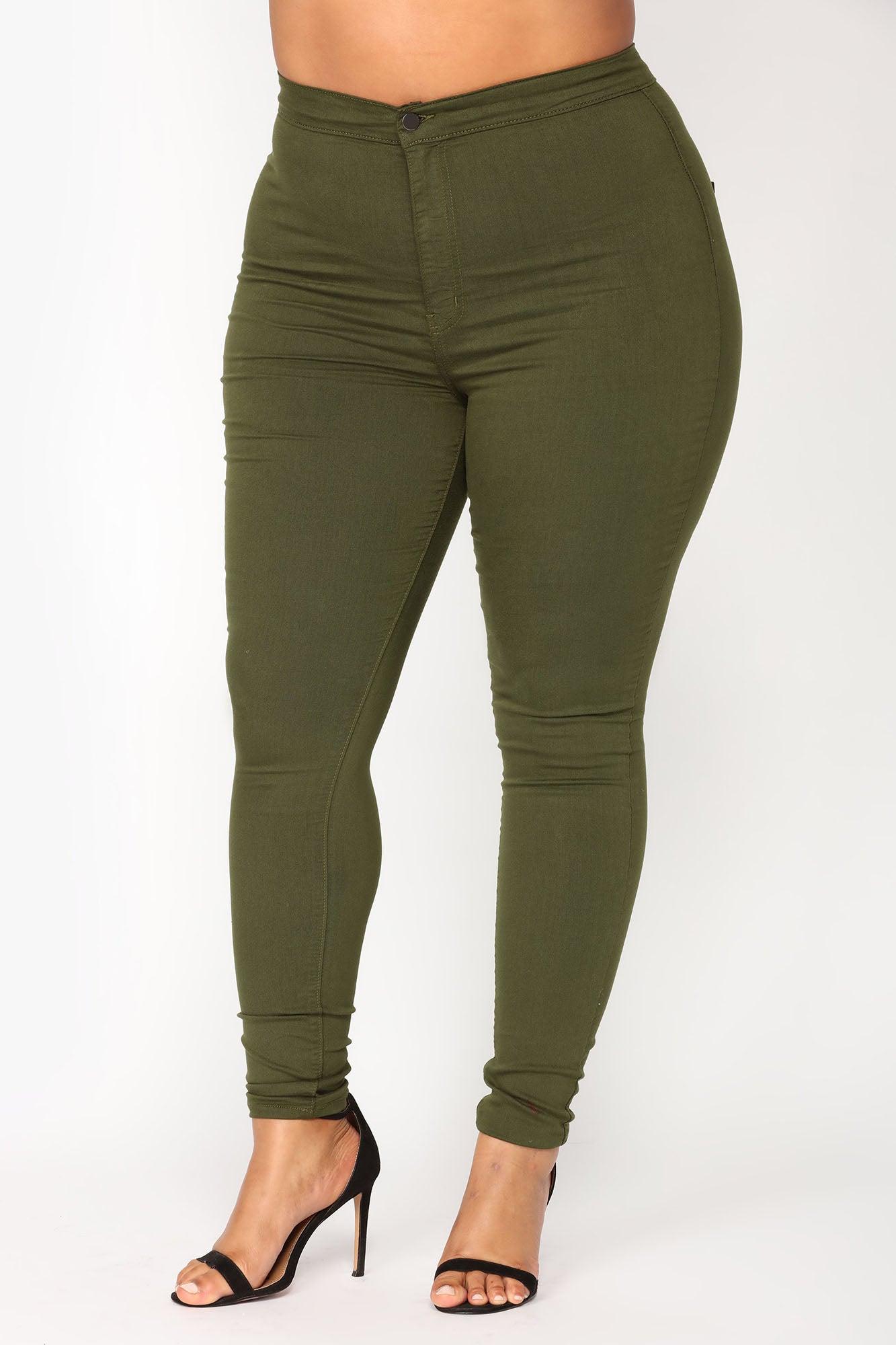 Super High Waist Denim Skinnies - Olive Product Image