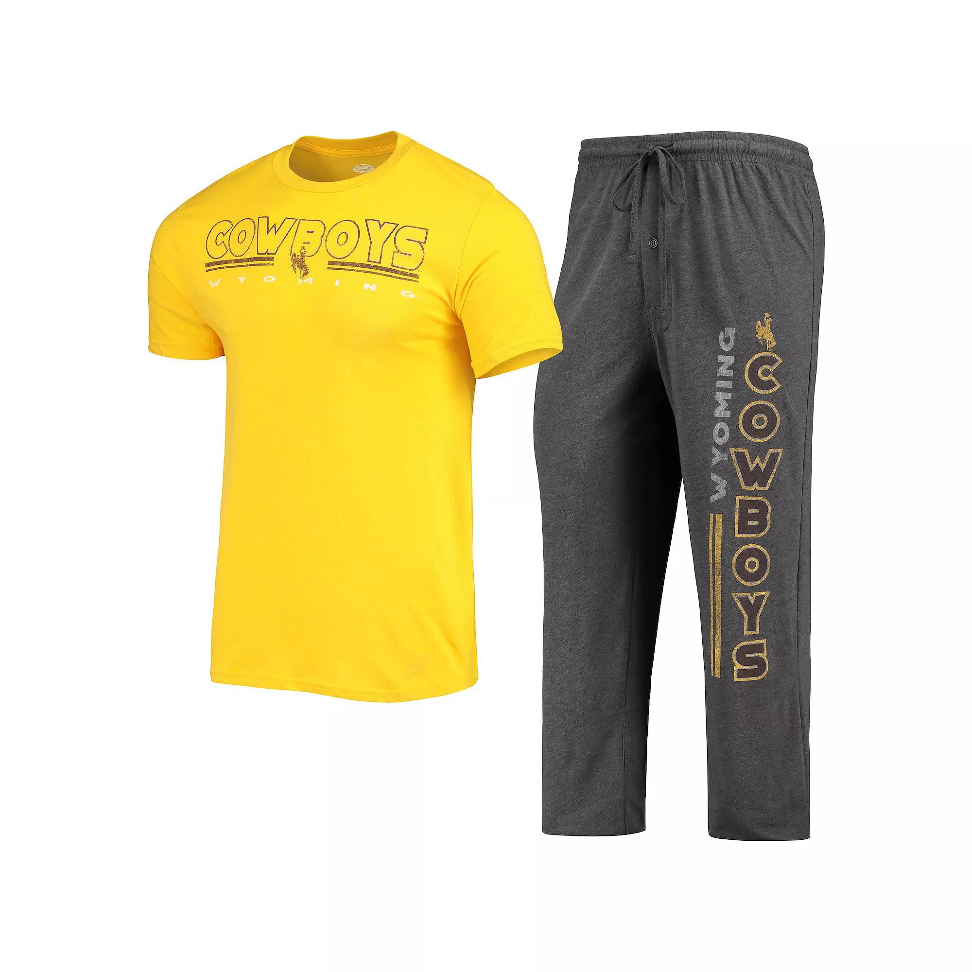 Men's Concepts Sport Heathered Charcoal/Gold Wyoming Cowboys Meter T-Shirt & Pants Sleep Set, Size: Medium, Wyo Charco Product Image
