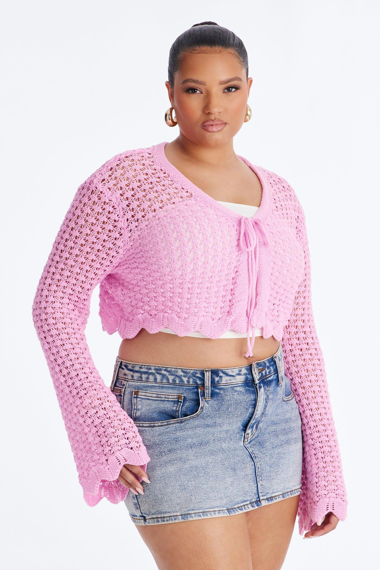 Sasha Crochet Cardigan - Pink Female Product Image