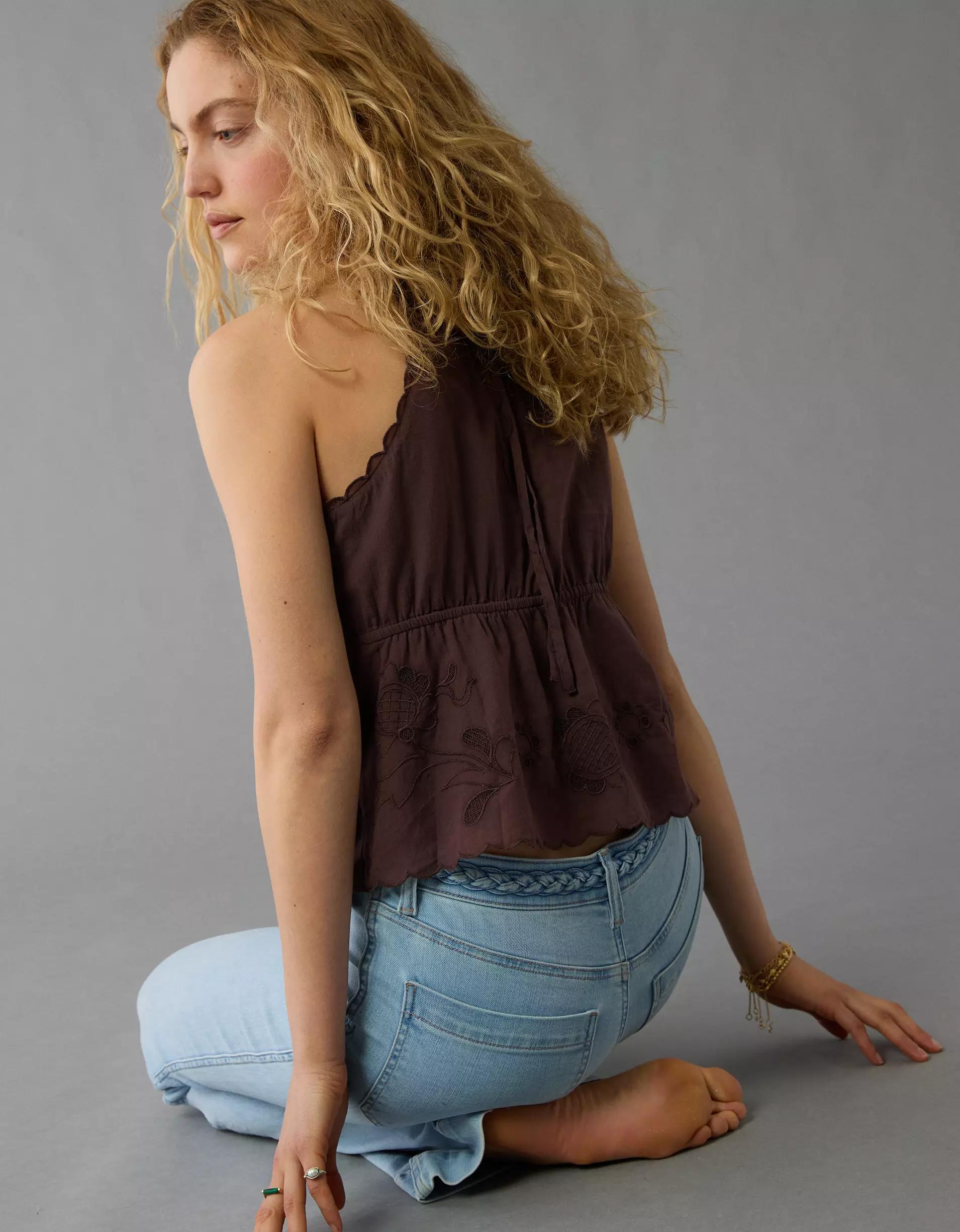 AE V-Neck Embroidered Halter Top Product Image