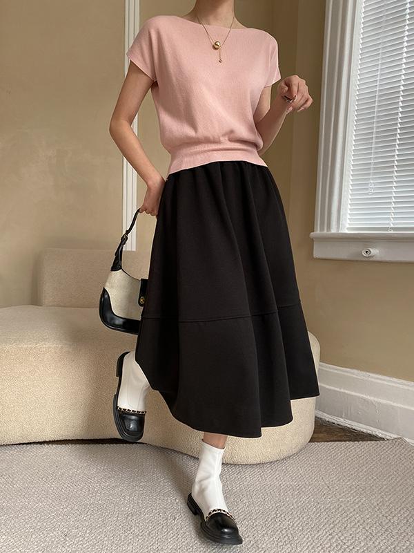 Stylish Loose Solid Color Boat Neck Knitwear Pullovers Tops Product Image