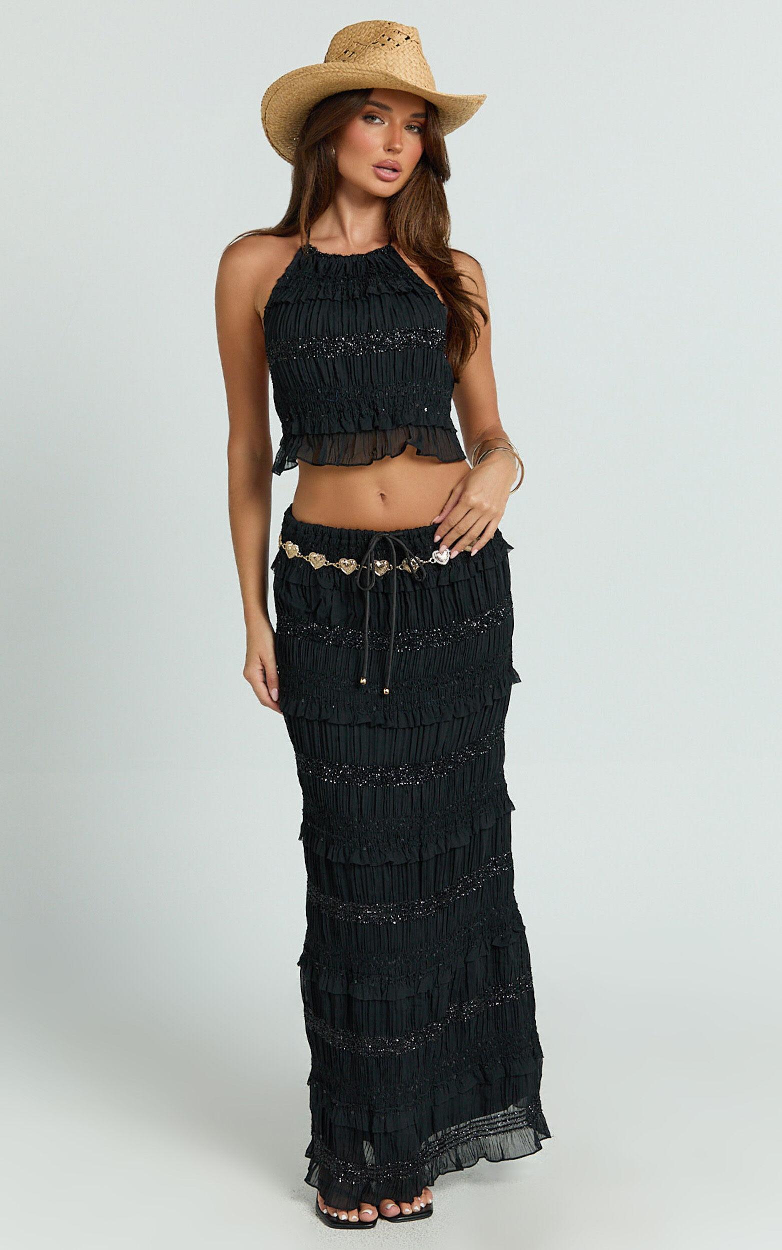 Alice Top - Embellished Ruched Top in Black Product Image