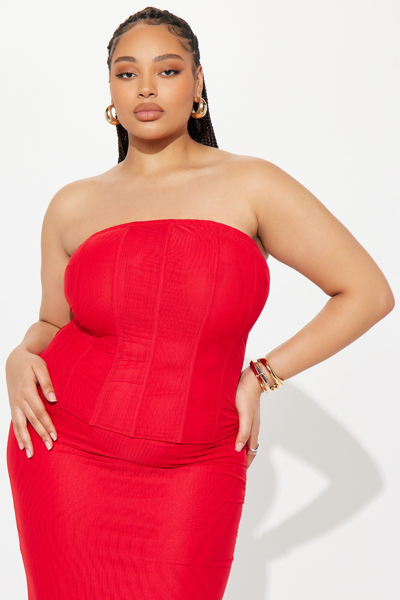 Secret Affair Mesh Corset Maxi Skirt Set - Red Female Product Image