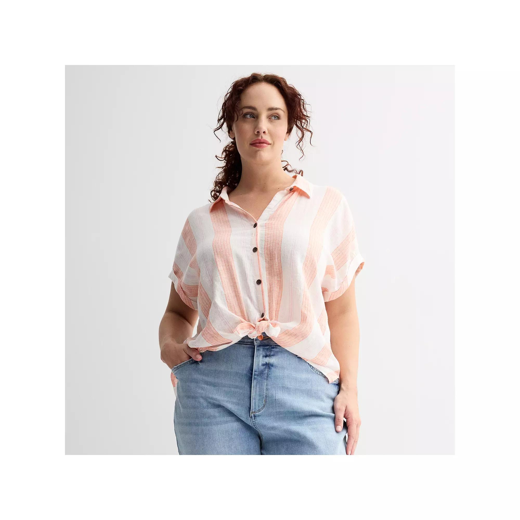 Plus Size Sonoma Goods For Life® Camp Shirt, Women's, Size: 0X, Pink Pink Stripe Product Image