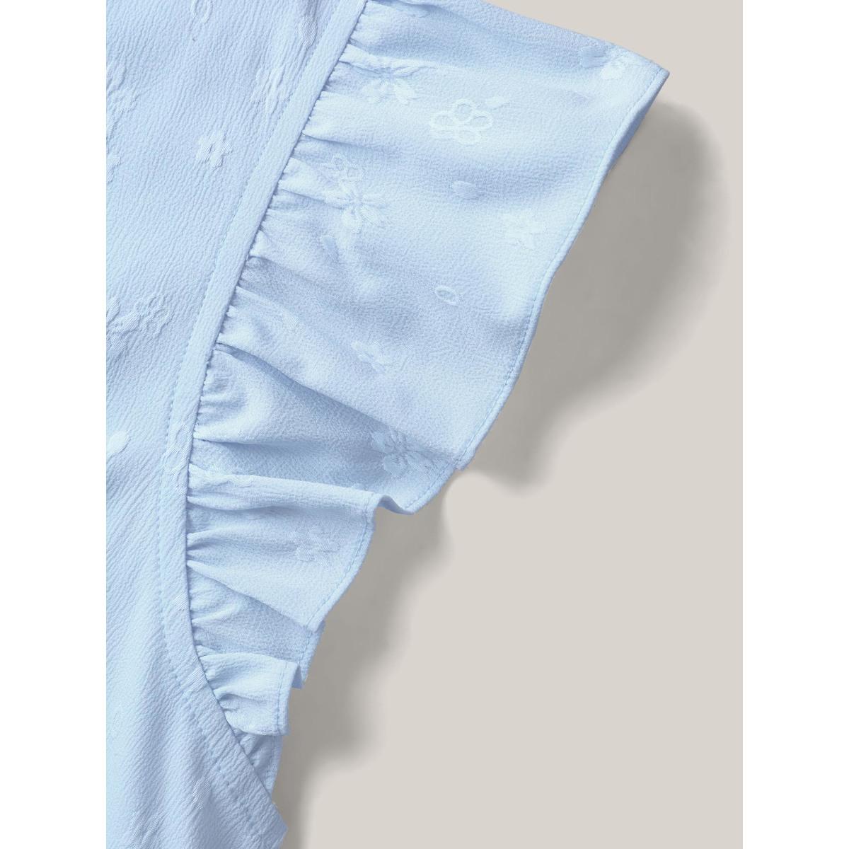 Plus Size Floral Print Textured Flutter Sleeve Tank Top Women LightBlue Texture V-neck Everyday-Elegant Tank Tops Camis BloomChic 14-16/1X Product Image