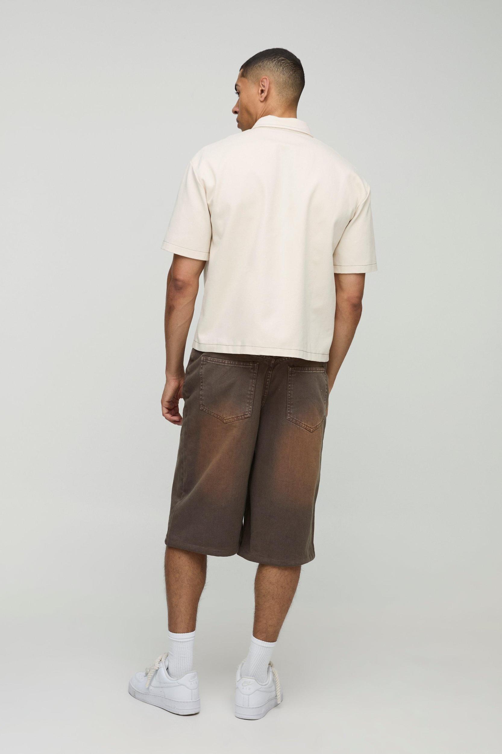 Oversized Boxy Contrast Stitch Twill Shirt | boohooMAN USA Product Image
