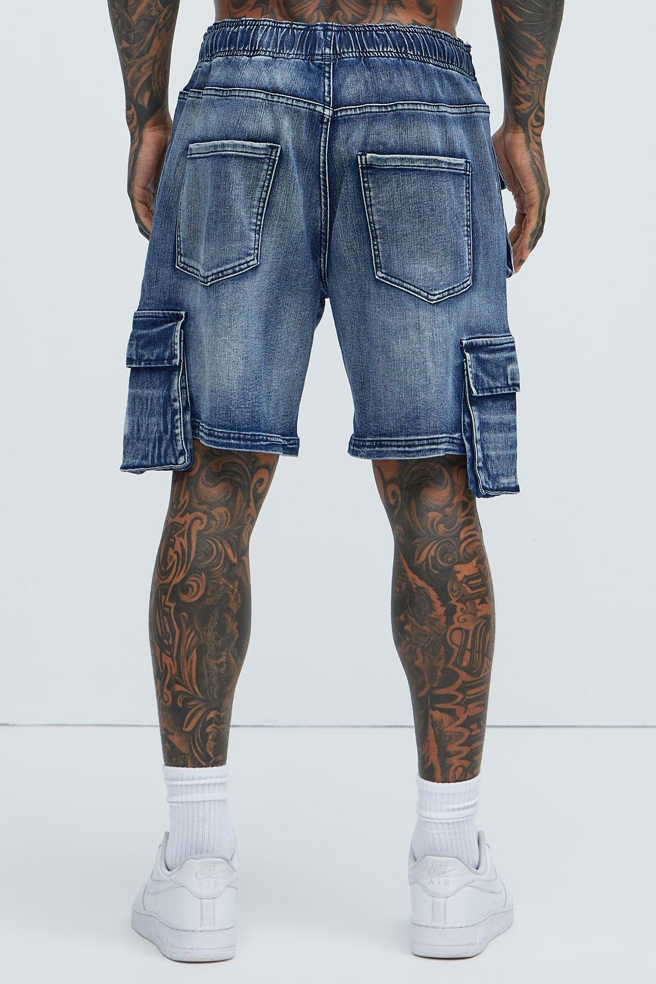 Kickin' It Cargo Denim Shorts - Navy Product Image