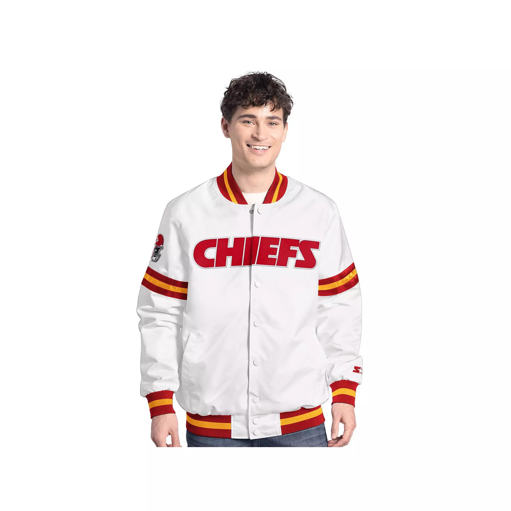Men's Starter  White Kansas City Chiefs Scout Full-Snap Varsity Jacket, Size: Medium Product Image