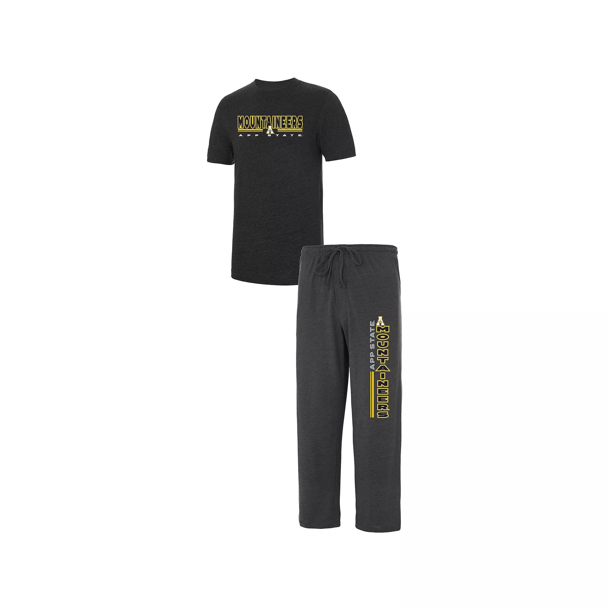 Men's Concepts Sport Heathered Charcoal/Black Appalachian State Mountaineers Meter T-Shirt & Pants Sleep Set,  Product Image
