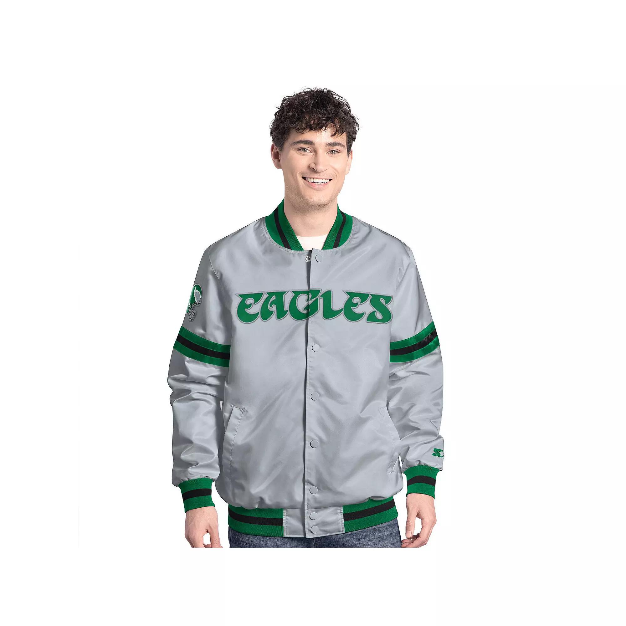 Men's Starter Gray Philadelphia Eagles Vintage Scout Full-Snap Varsity Jacket,  Product Image