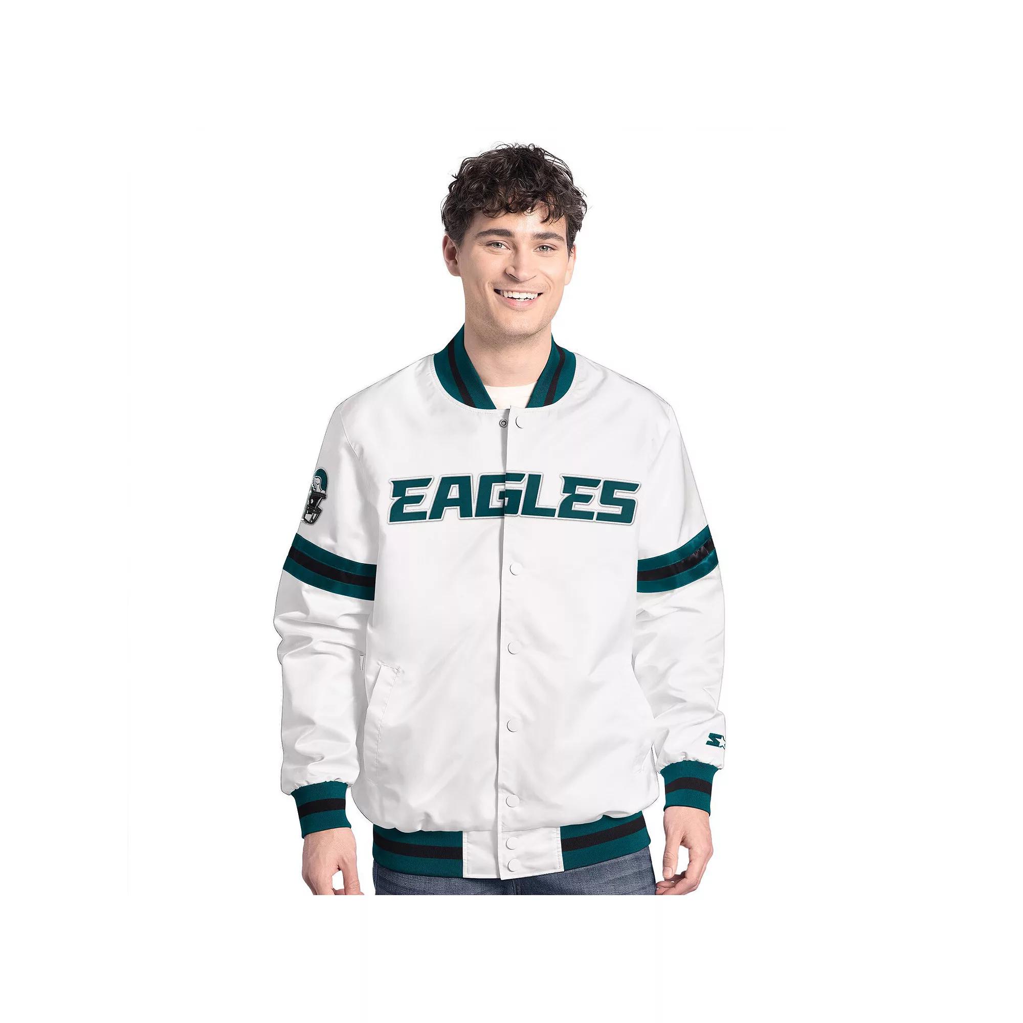 Men's Starter White Philadelphia Eagles Scout Full-Snap Varsity Jacket,  Product Image