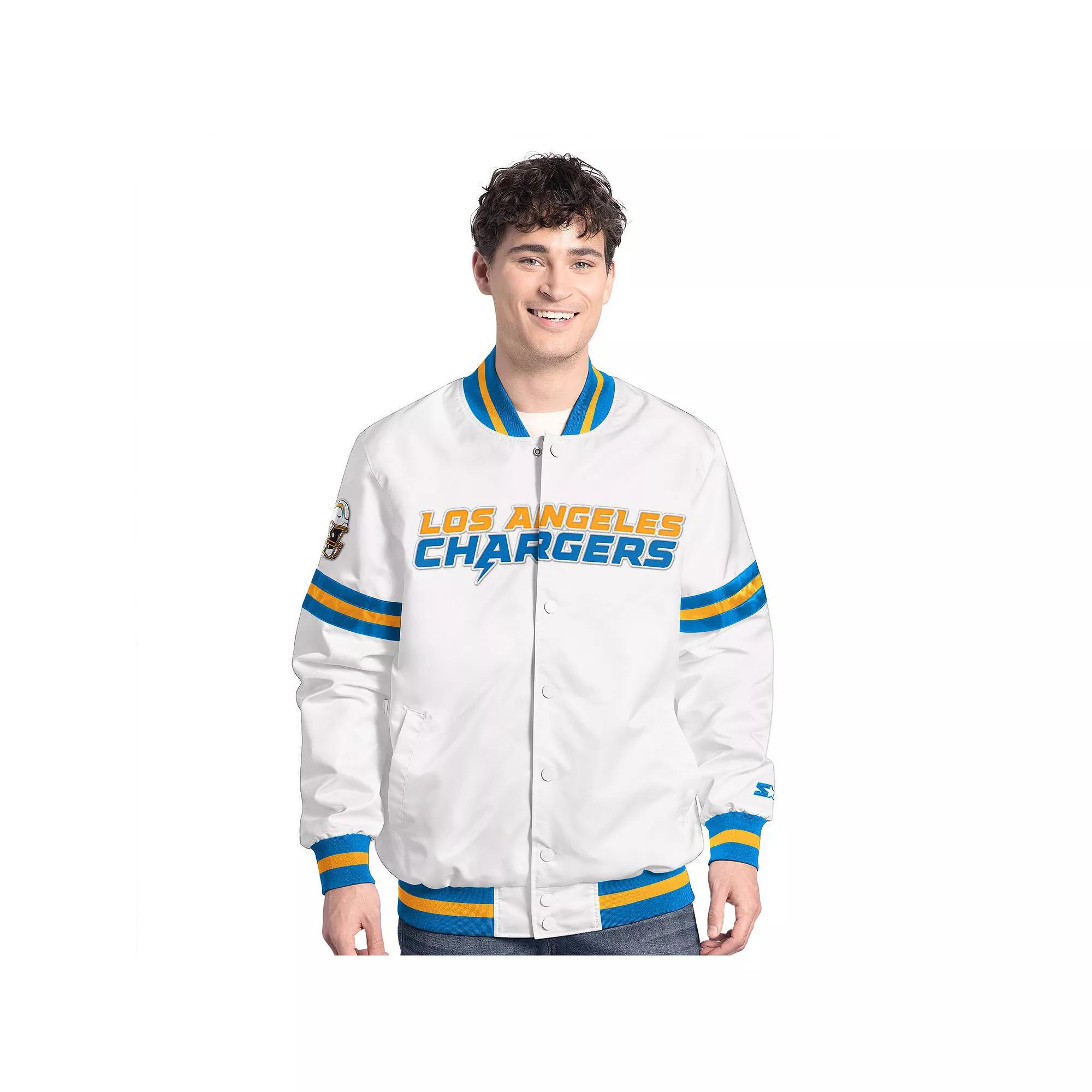 Men's Starter  White Los Angeles Chargers Scout Full-Snap Varsity Jacket, Size: XL Product Image