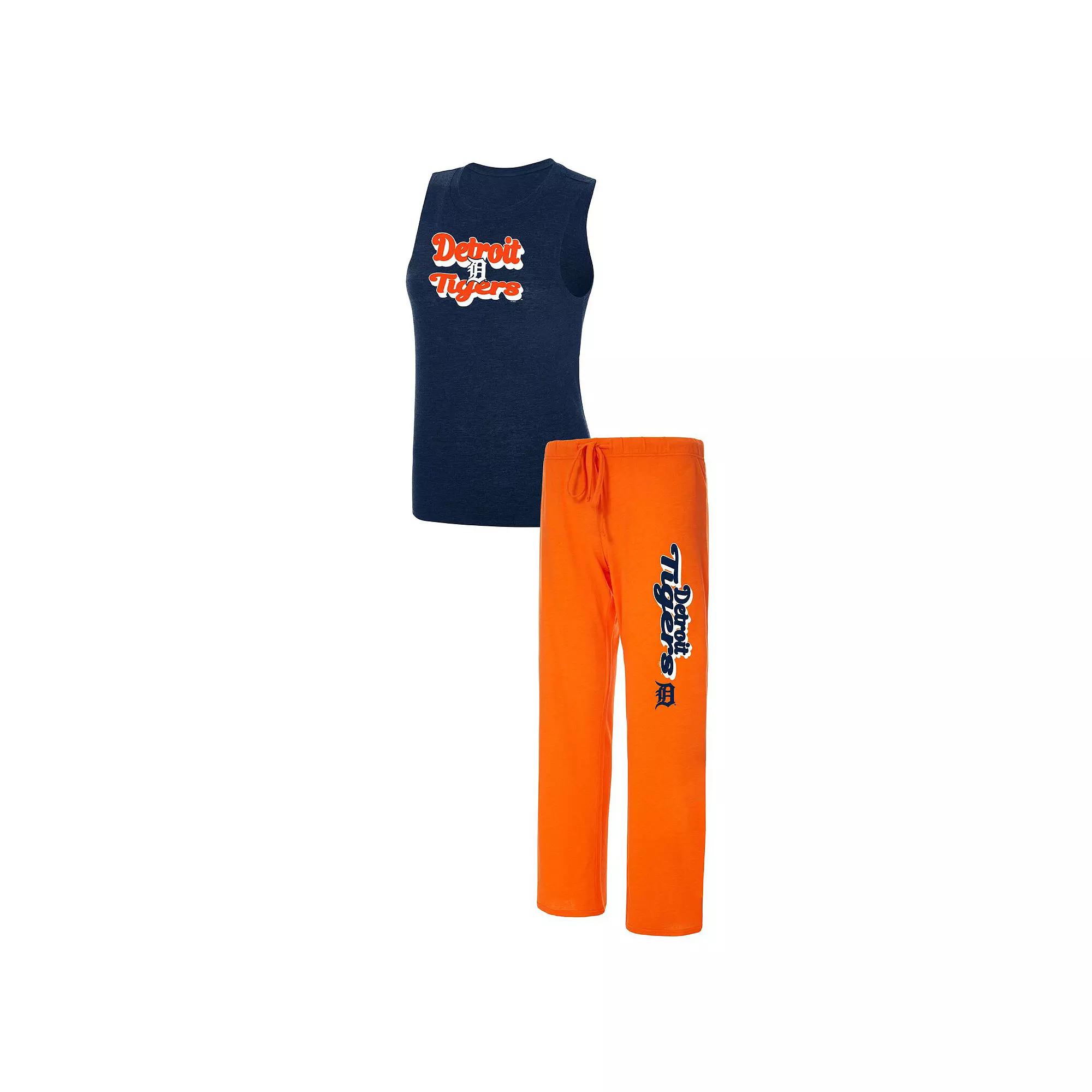 Women's Concepts Sport Orange/Navy Detroit Tigers Wordmark Meter Muscle Tank Top & Pants Sleep Set, Size: Small Product Image