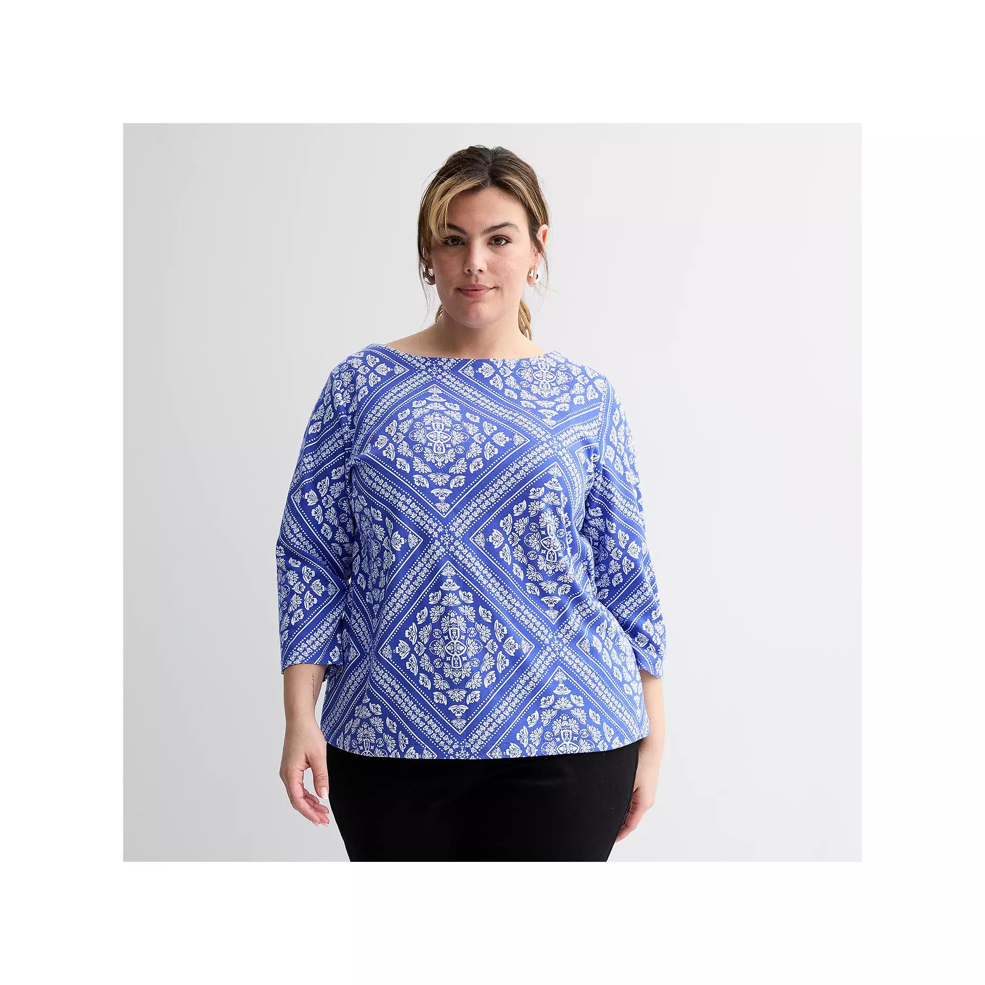 Plus Size Croft & Barrow® Boatneck Top, Women's, Size: 3XL, Blue Scarf Tile Product Image