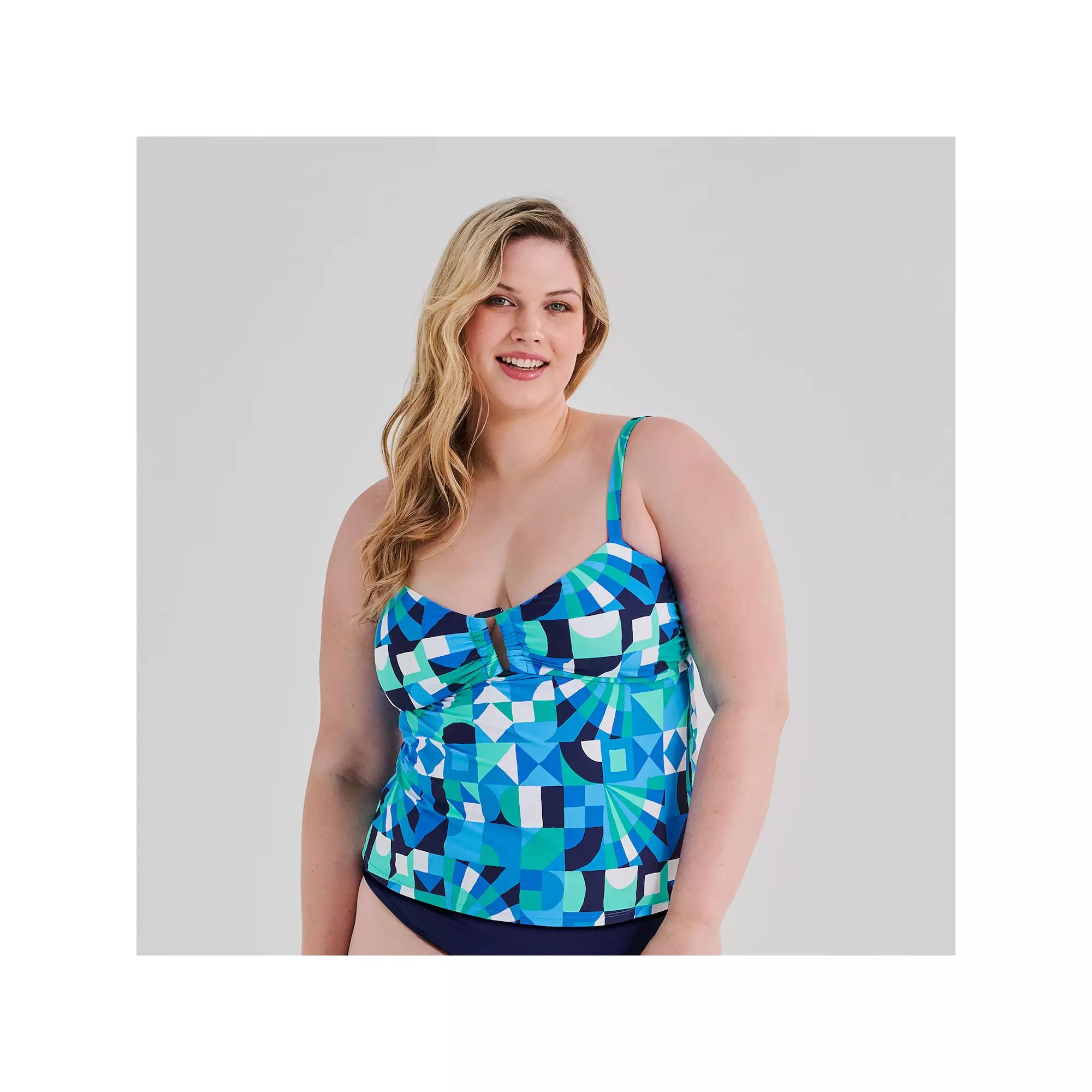Plus Size Freshwater Bandeau Tankini Swim Top, Women's, Size: 1XL, Kaleidoscope Blue Product Image