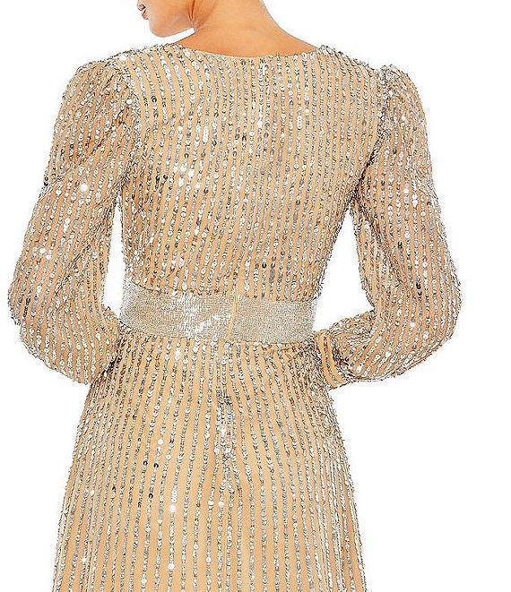 Mac Duggal Sequin Wrap Bodice Long Bishop Sleeve Gown Product Image