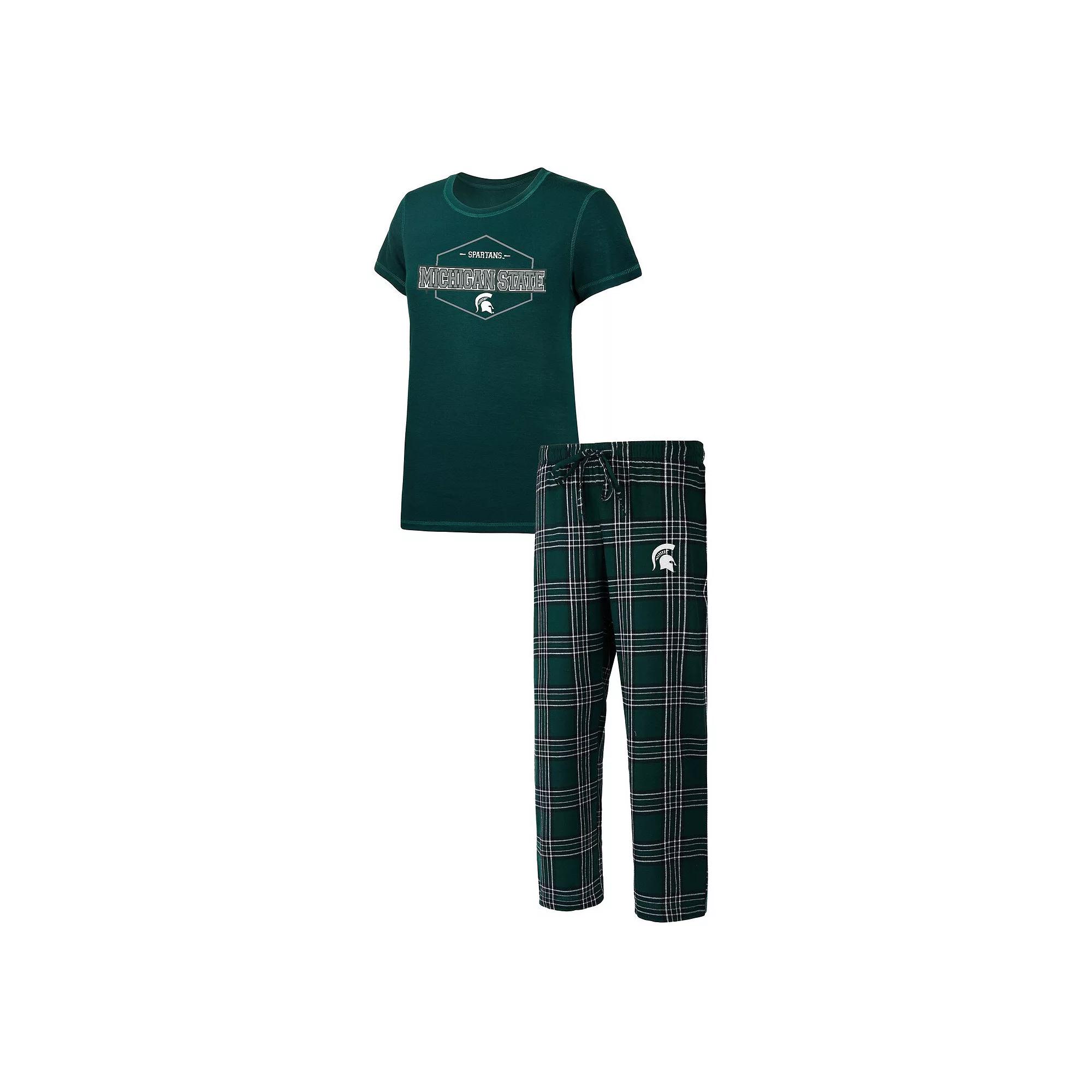 Women's Concepts Sport Green/Black Michigan State Spartans Badge T-Shirt & Flannel Pants Sleep Set,  Product Image