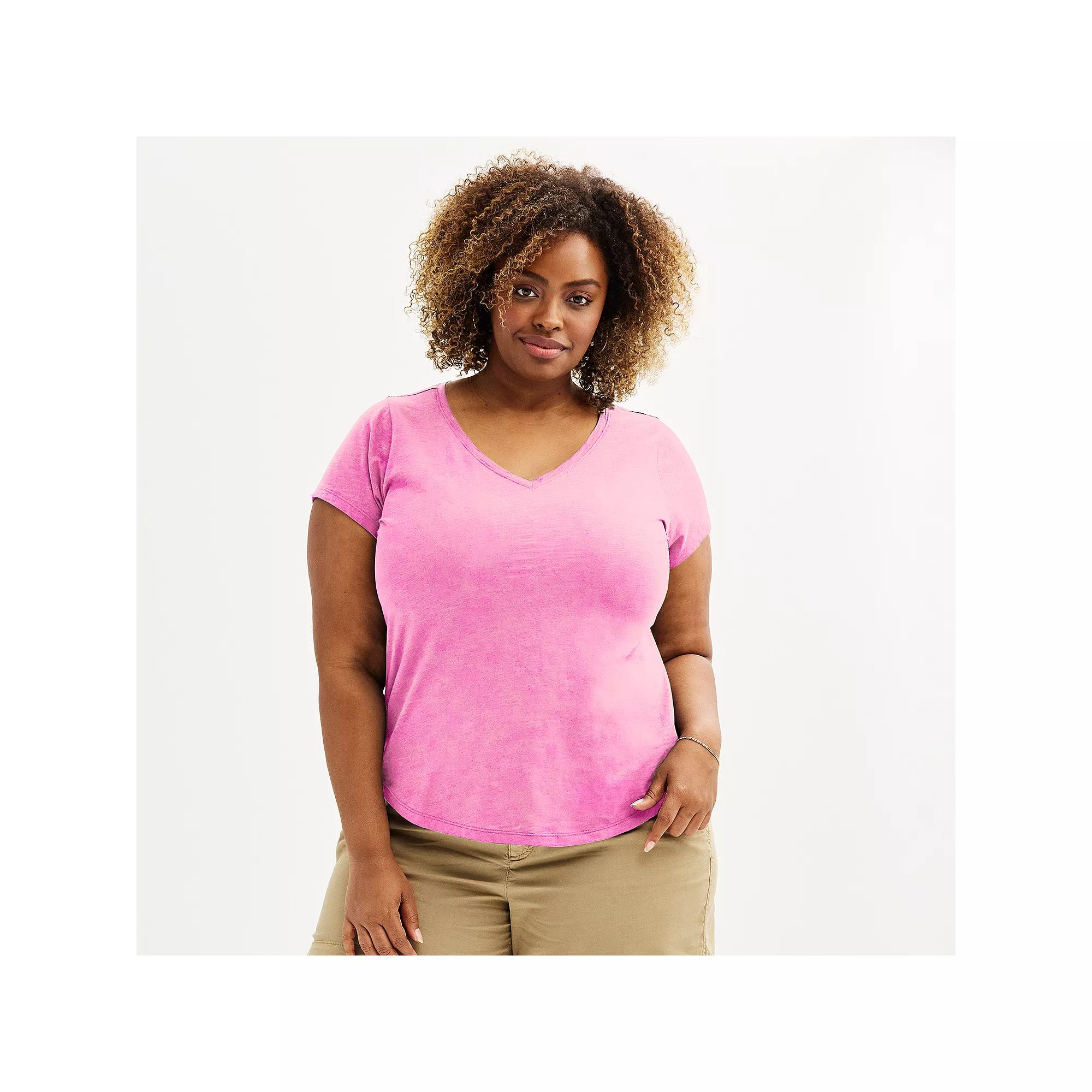 Plus Size Sonoma Goods For Life® Everyday V-Neck T-Shirt, Women's, Size: 3XL, Pink Sandal Product Image