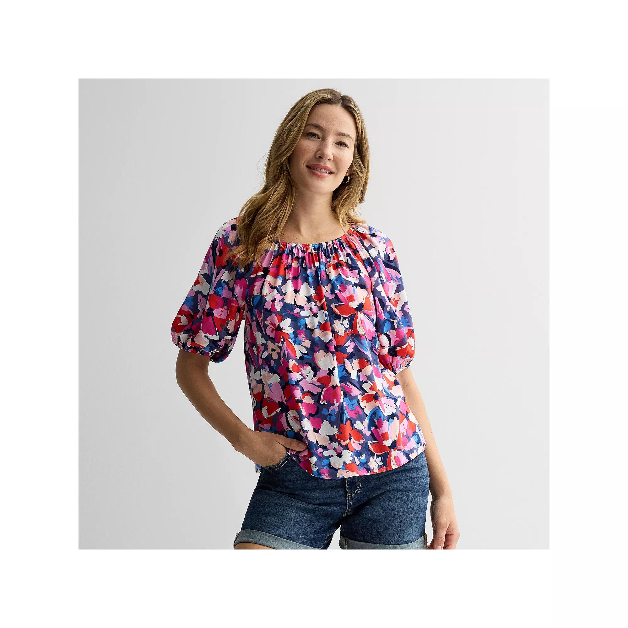 Women's Sonoma Goods For Life® Peasant Top, Size: XXL, Blue Pink Floral Product Image