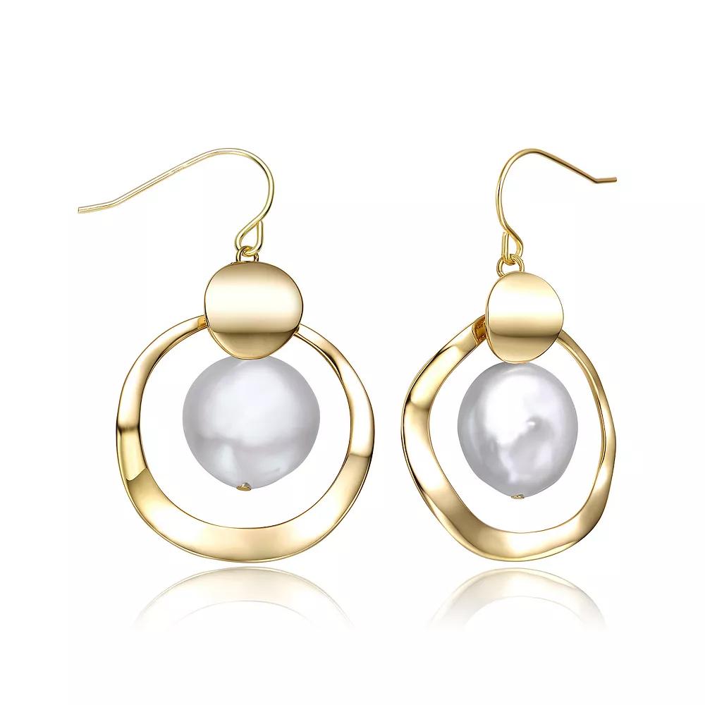14k Gold Over Silver Freshwater Cultured Pearl Halo Drop Earrings, Womens, Gold Tone Product Image