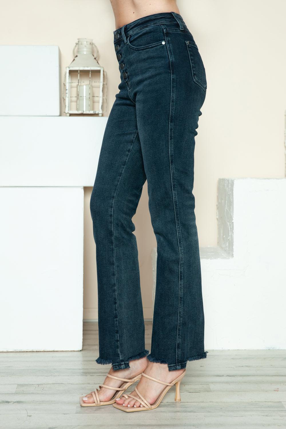 Meaghan Mid-Rise Button Fly Hem Destroy Straight Judy Blue Jeans - ONLINE EXCLUSIVE! Product Image