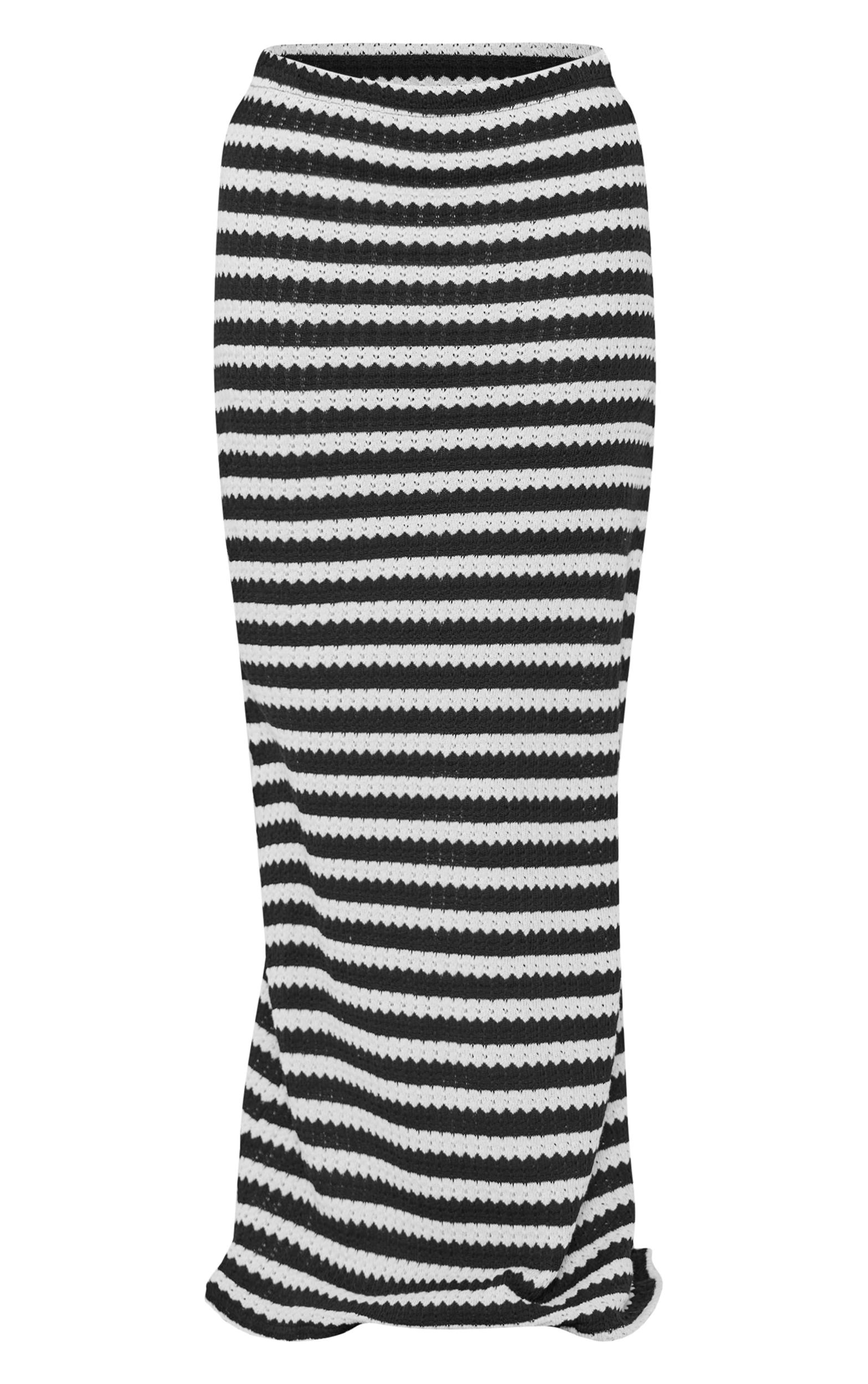 Black Striped Textured Jersey Maxi Skirt Product Image