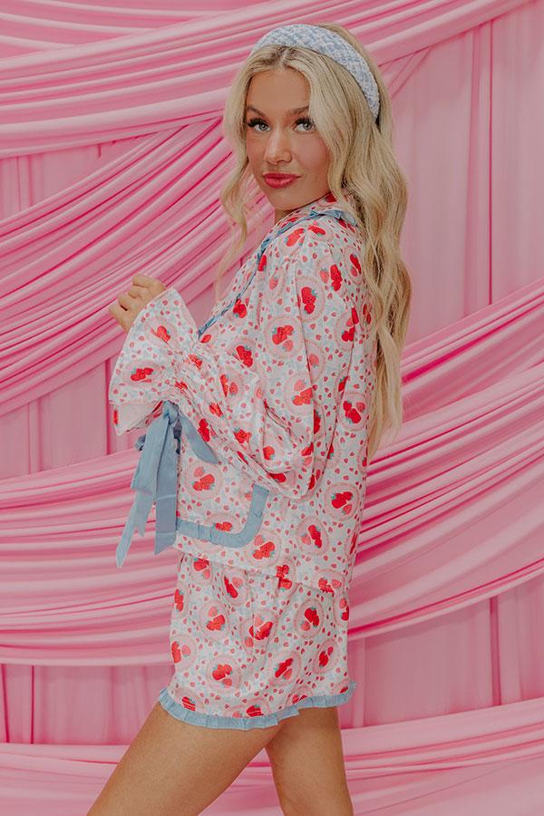 Strawberries And Cream Dreams Satin Pajama Top Product Image