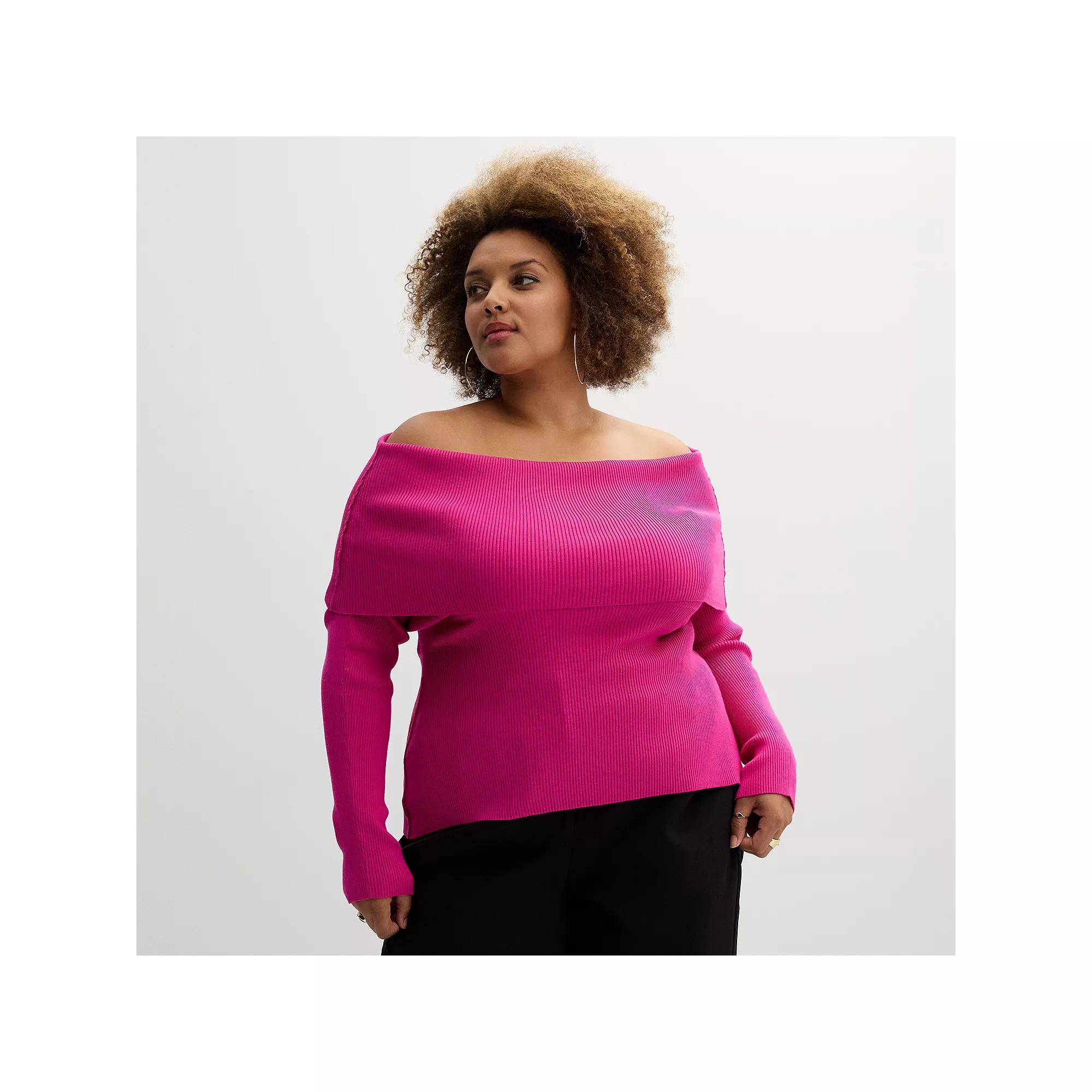 Plus Size INTEMPO Off-the-Shoulder Long Sleeve Top, Women's, Size: 4XL, White Product Image