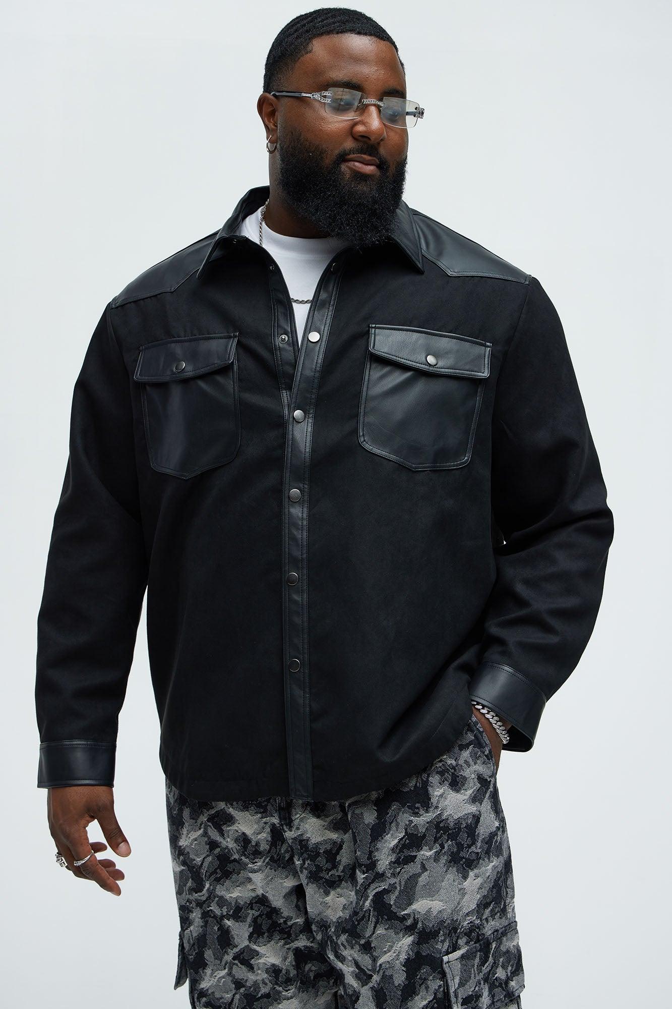 Rowdy Faux Suede Leather Shirt - Black Product Image