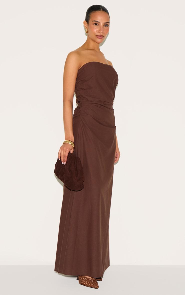 Petite Chocolate Linen Look Bandeau Maxi Dress Product Image
