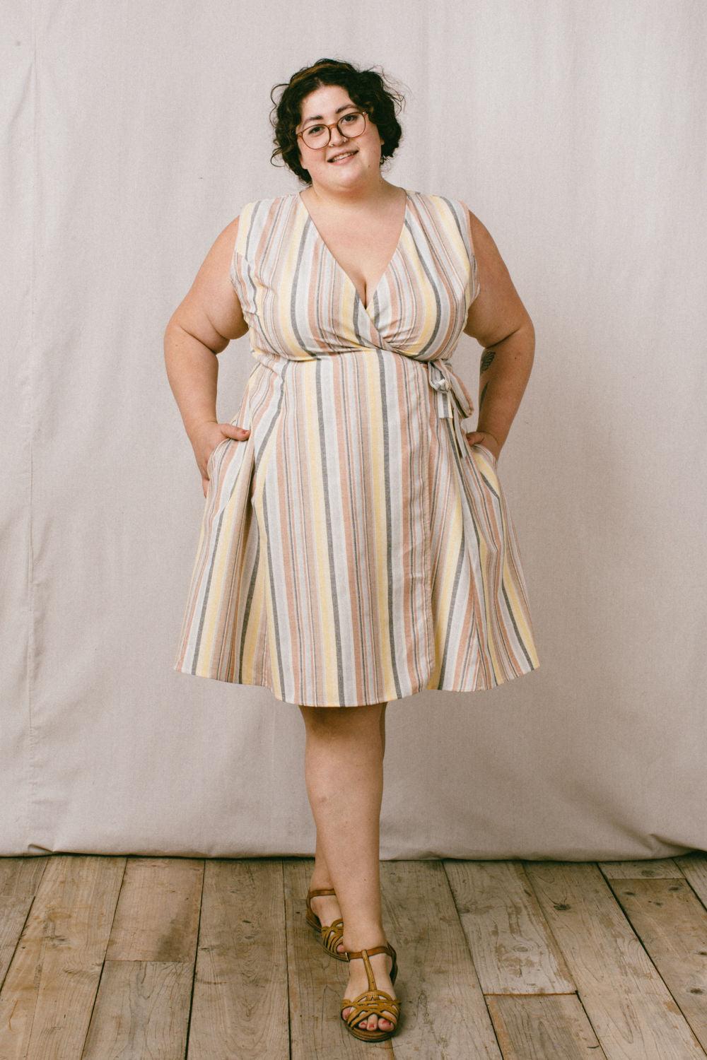 Thea Dress in Linen Stripe Product Image
