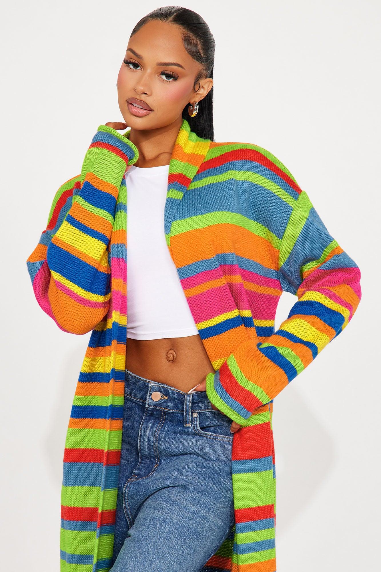 Bright Life Striped Long Cardigan - Multi Color Product Image