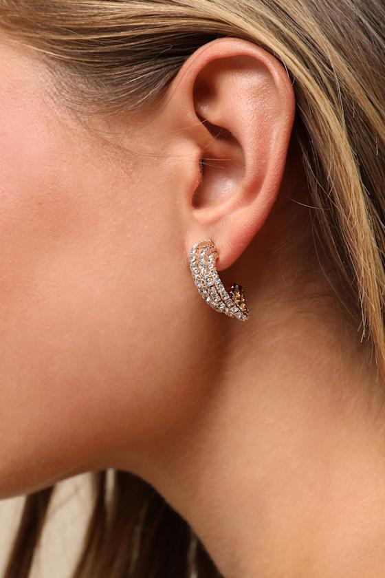 Beste Gold Rhinestone Layered Hoop Earrings Product Image