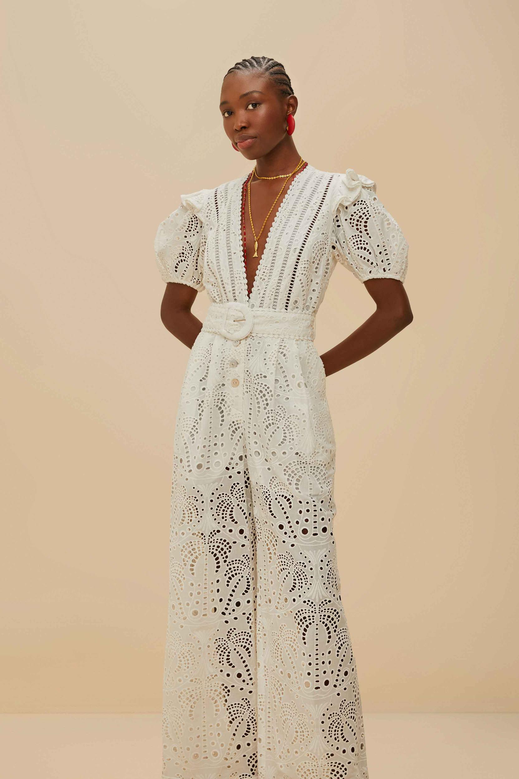Off-White Palm Tree Eyelet Jumpsuit Product Image