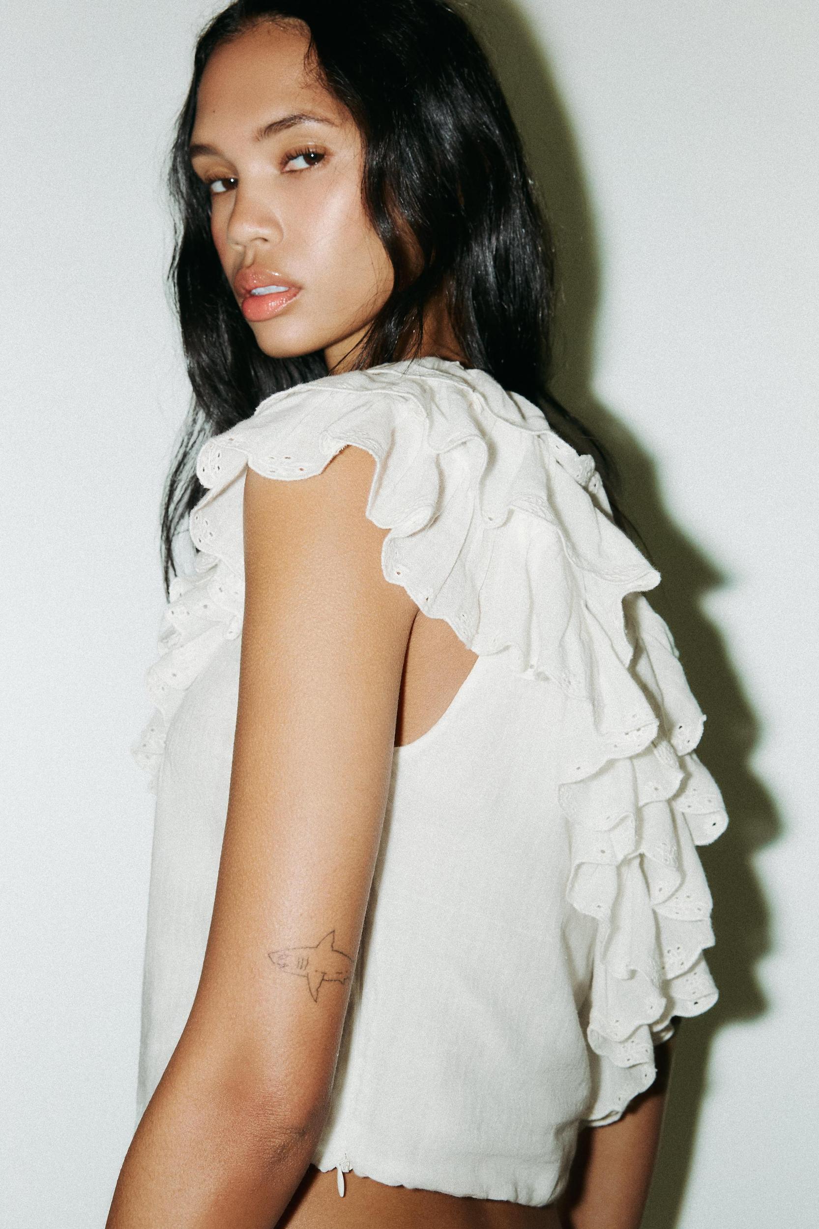 ASYMMETRIC RUFFLED GAUZE TOP Product Image