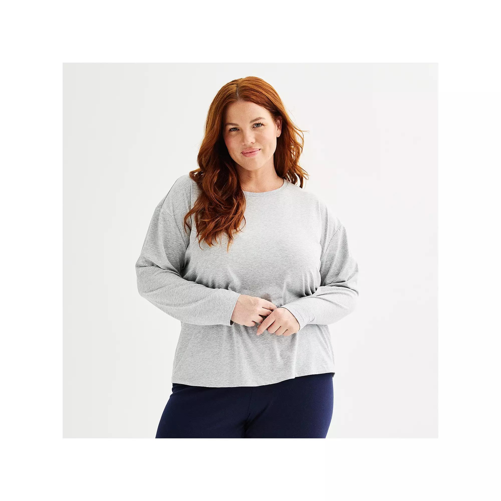 Plus Size Sonoma Goods For Life® Long Sleeve Sleep Top, Women's, Size: 3XL, Medium Cumulus Grey Product Image