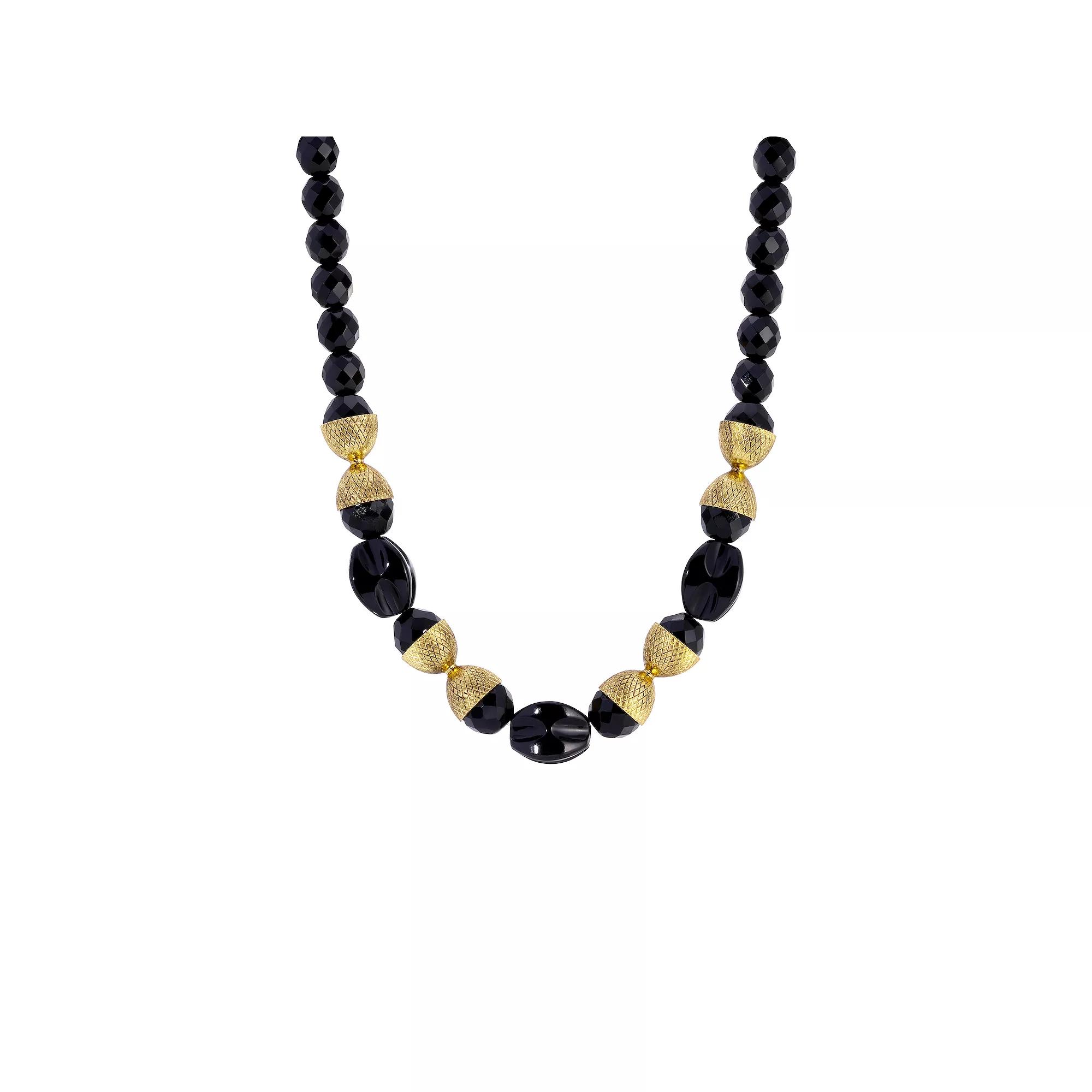 1928 14k Gold Dipped Jet Bead Necklace, Womens, Black Product Image