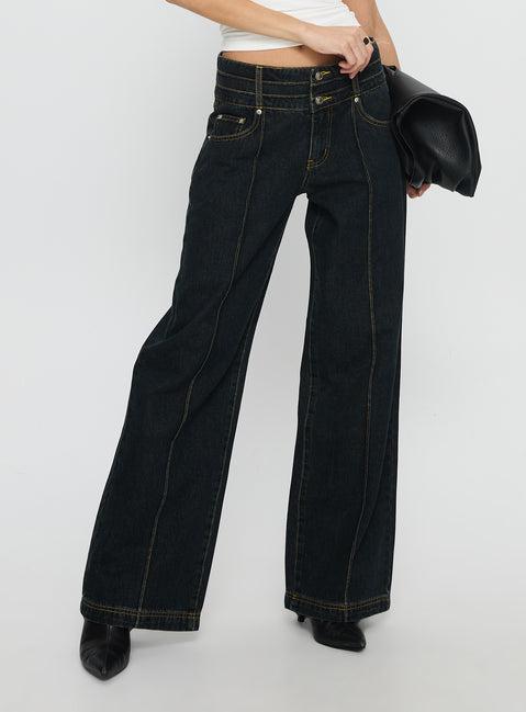 Hannalee Low Rise Wide Leg Jeans Grunge Wash Product Image