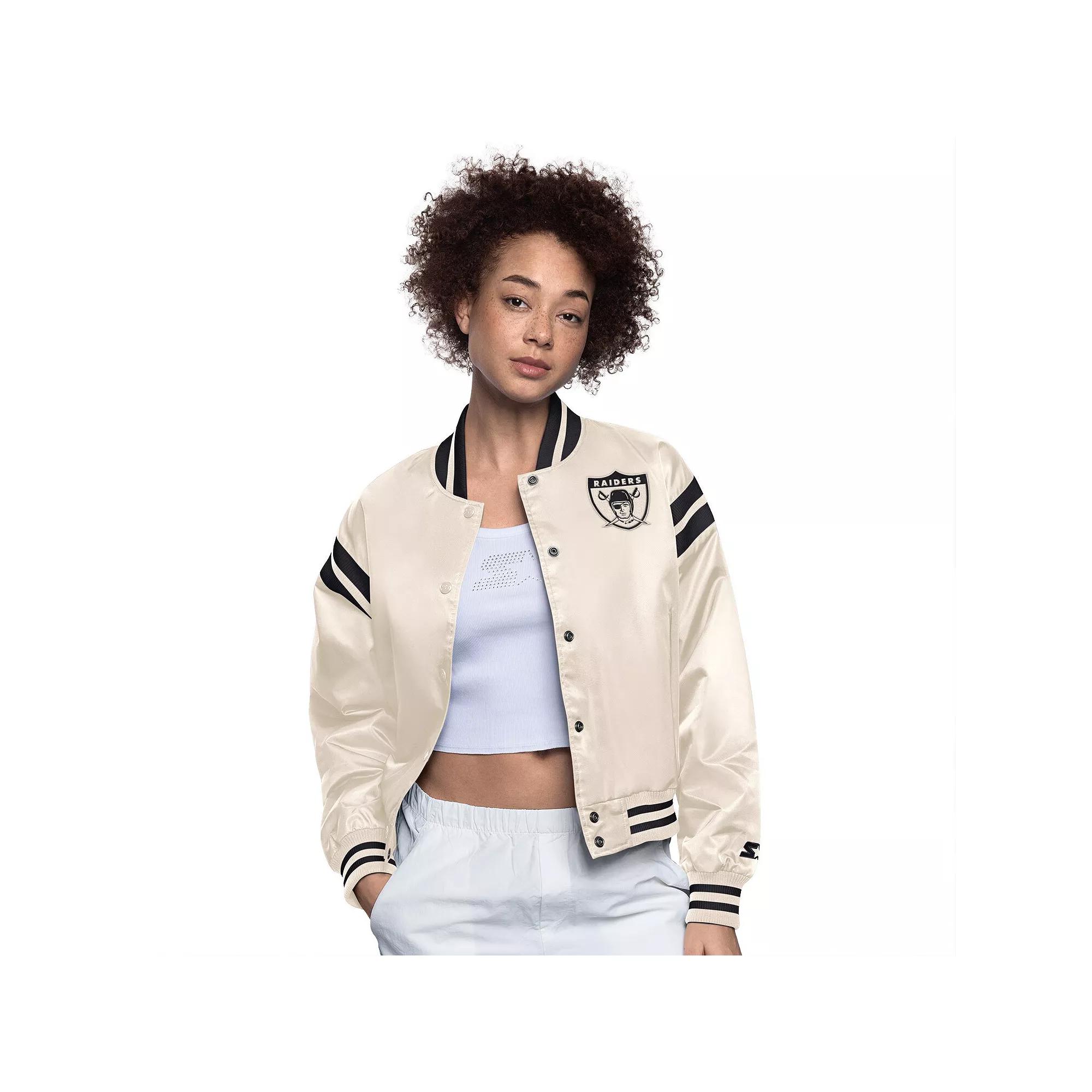 Women's Starter Cream Oakland Raiders Gridiron Classics Full Count Full-Snap Satin Jacket,  Product Image