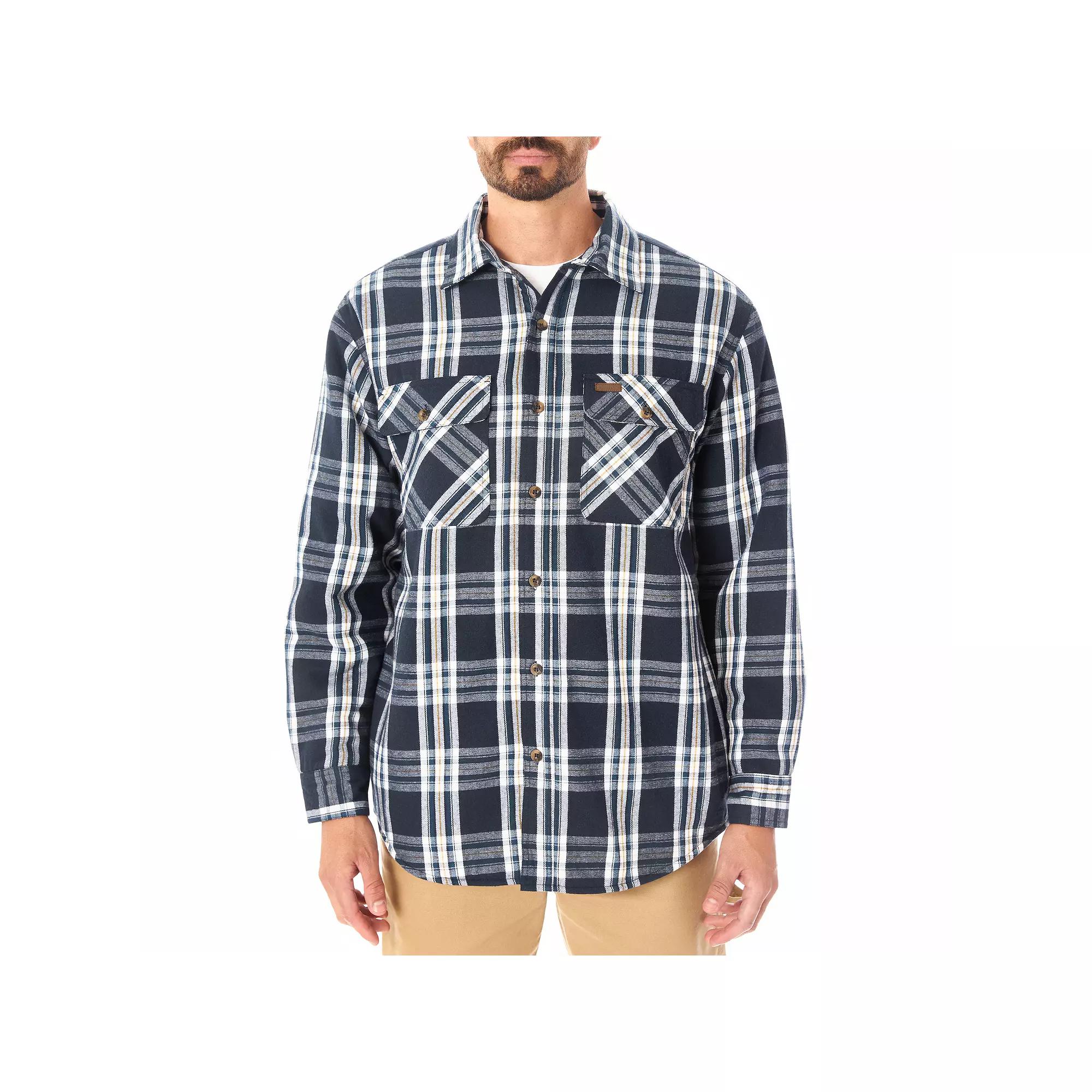 Men's Smith's Workwear Faux Sherpa Lined Flannel Shirt Jacket, Size: XXL, Blue Black 616 Product Image