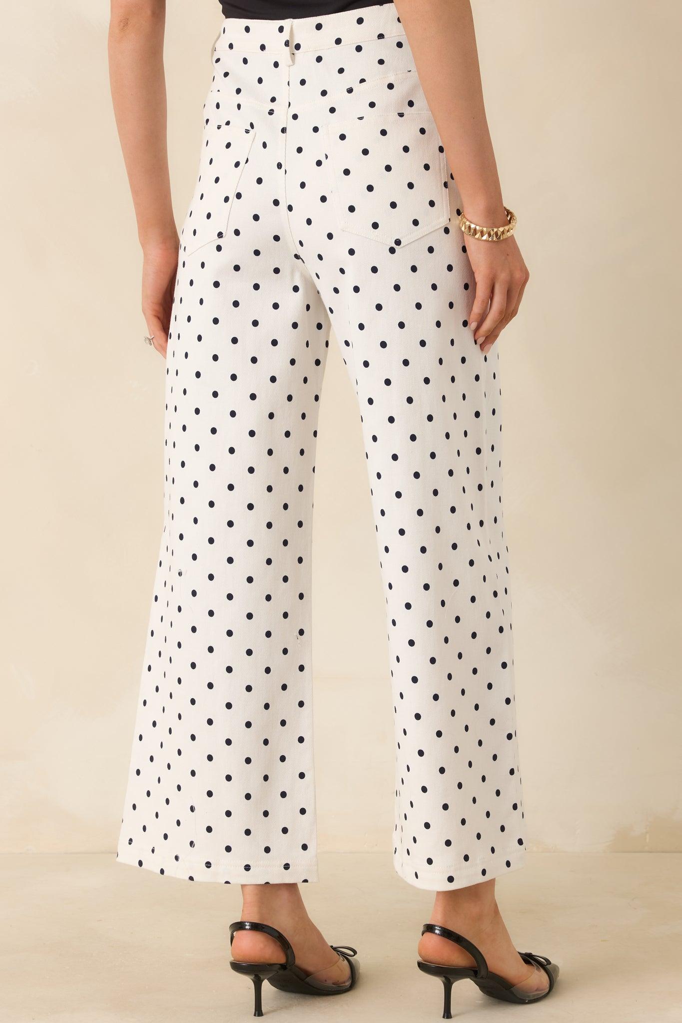 Feeling Spot On Ivory & Black Polka Dot Cotton Pants Product Image
