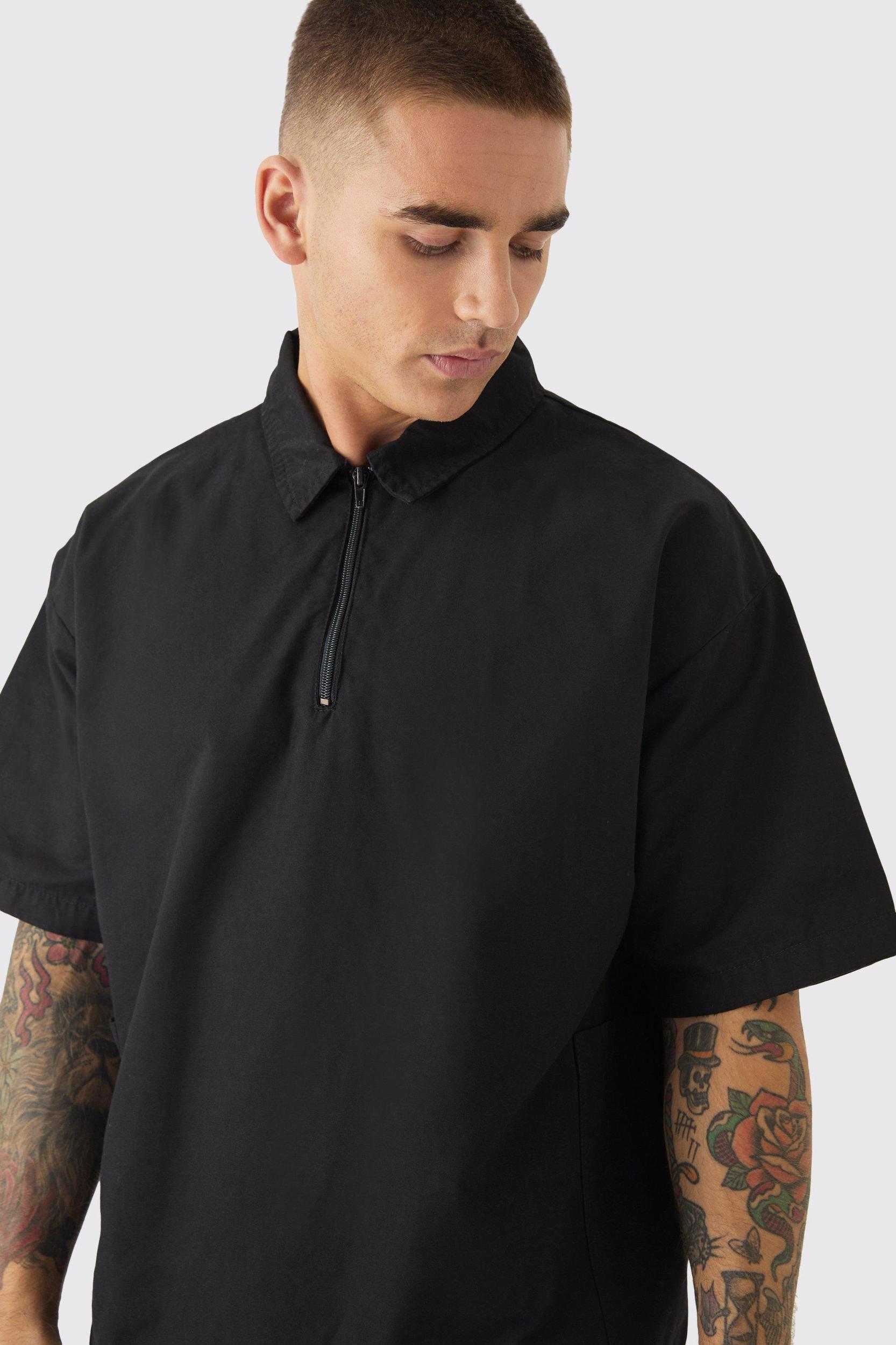 Oversized Boxy 1/4 Zip Peached Nylon Shirt & Pants Set | boohooMAN USA Product Image