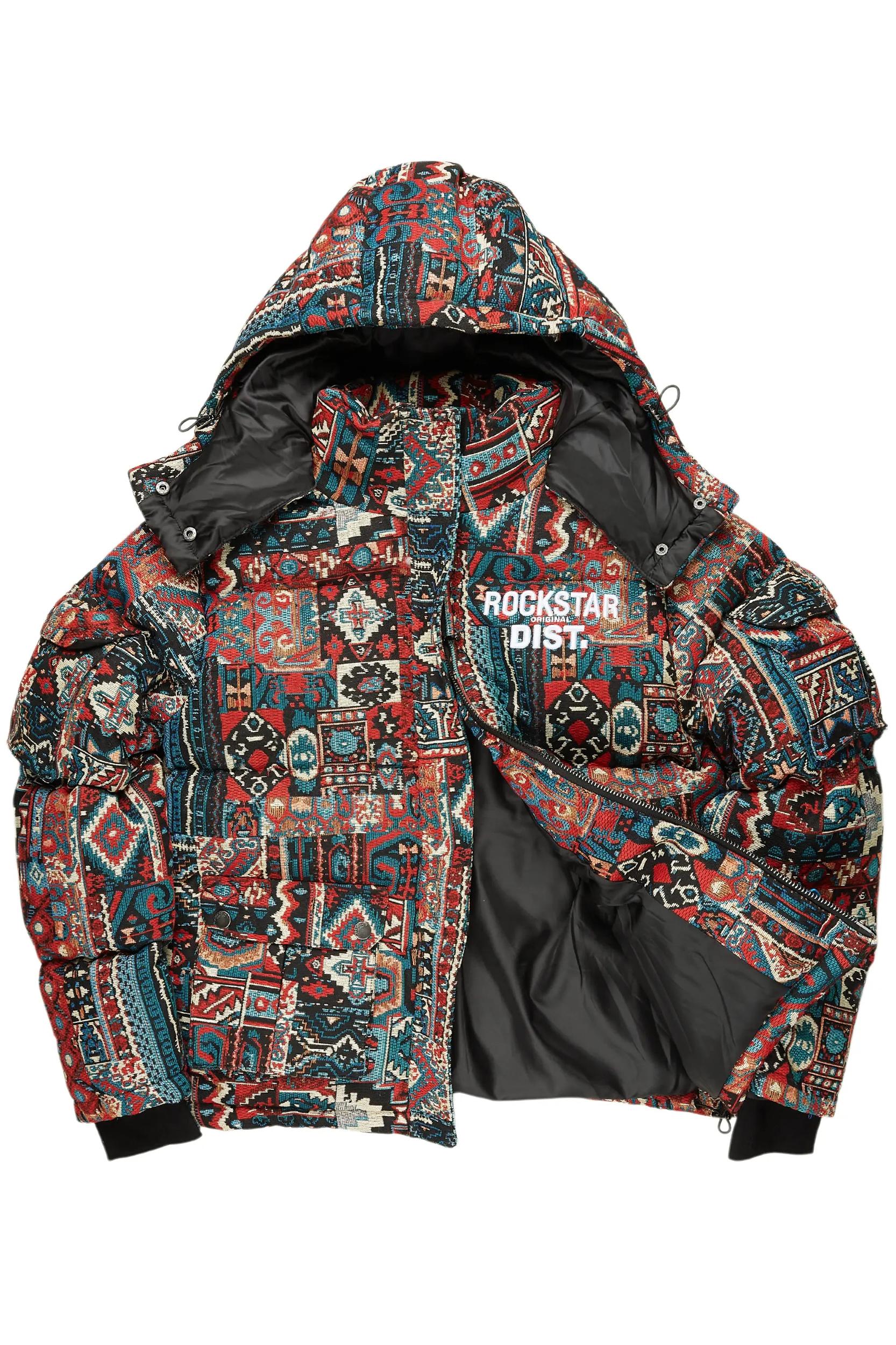 Nard Red Multi Tapestry Puffer Jacket Male Product Image