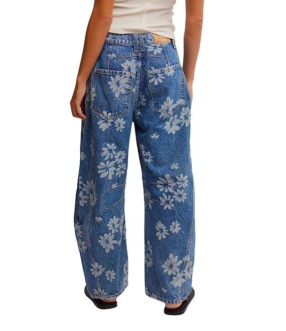 Free People We The Free Good Luck Floral Printed Mid Rise Barrel Jeans Product Image